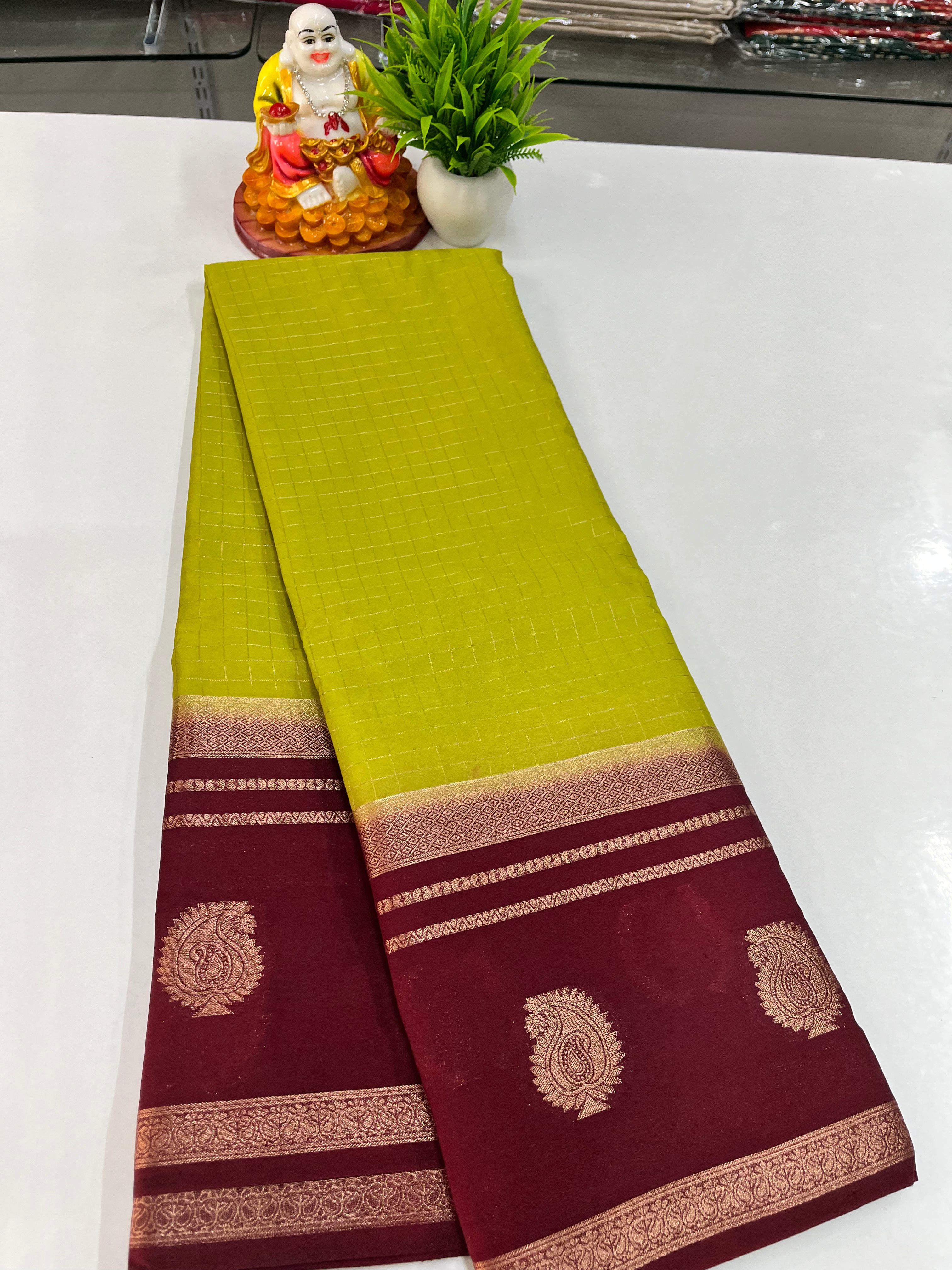 Premium Semi Crepe Saree with Small Checks Pattern ✨