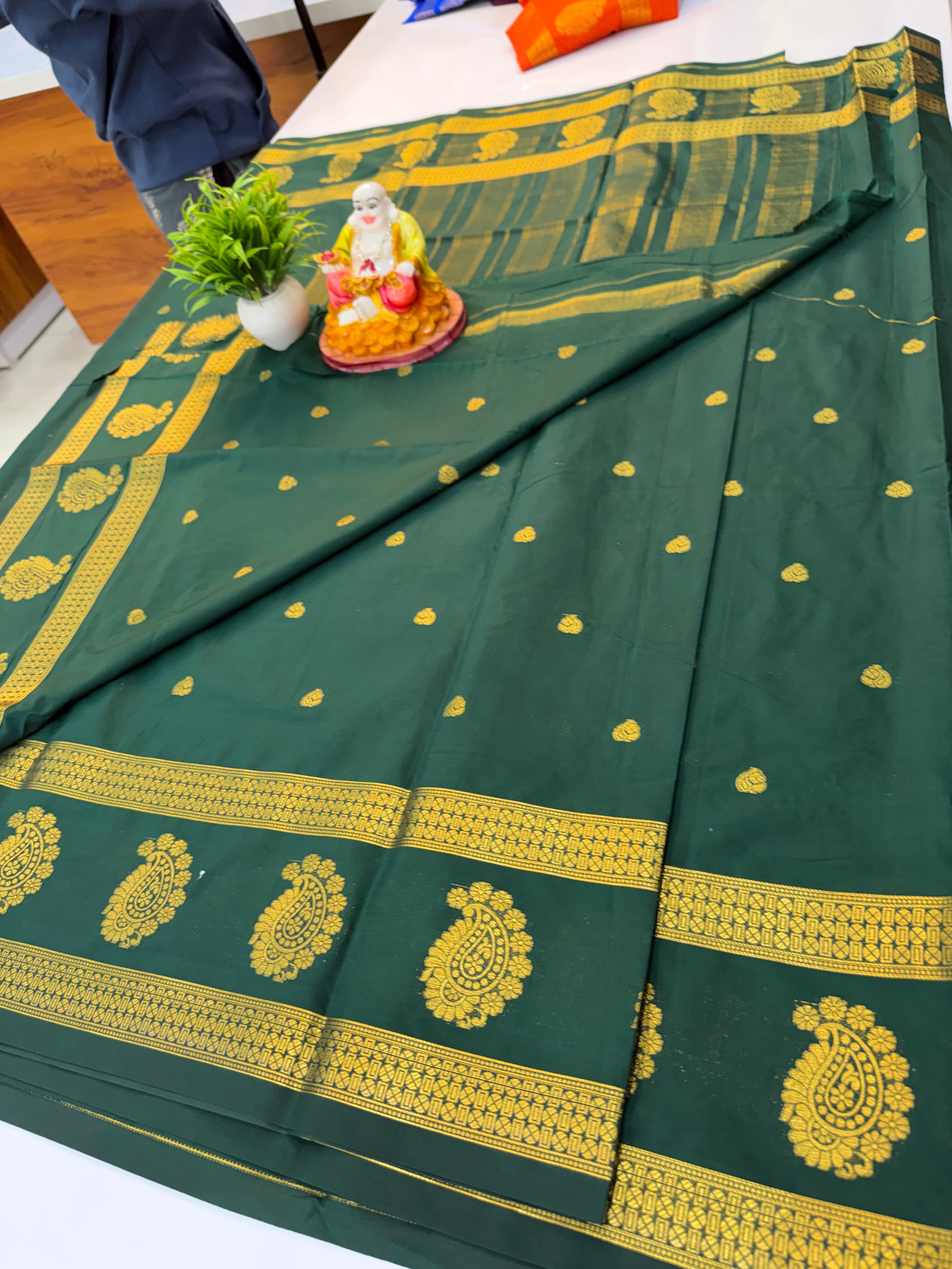 Premium Mysore Crepe Silk Saree with Buttas & Mango Border