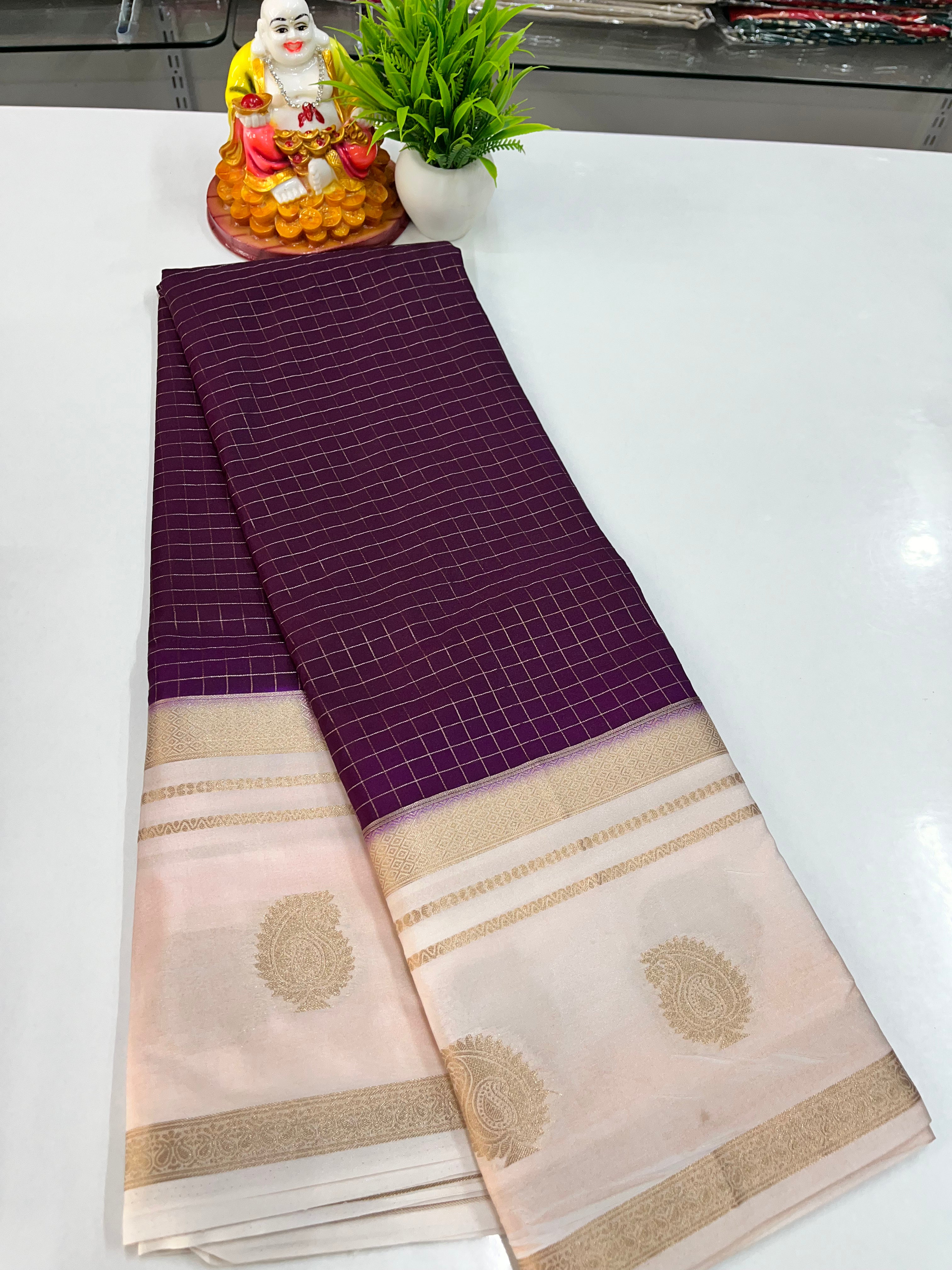 Premium Semi Crepe Saree with Small Checks Pattern ✨