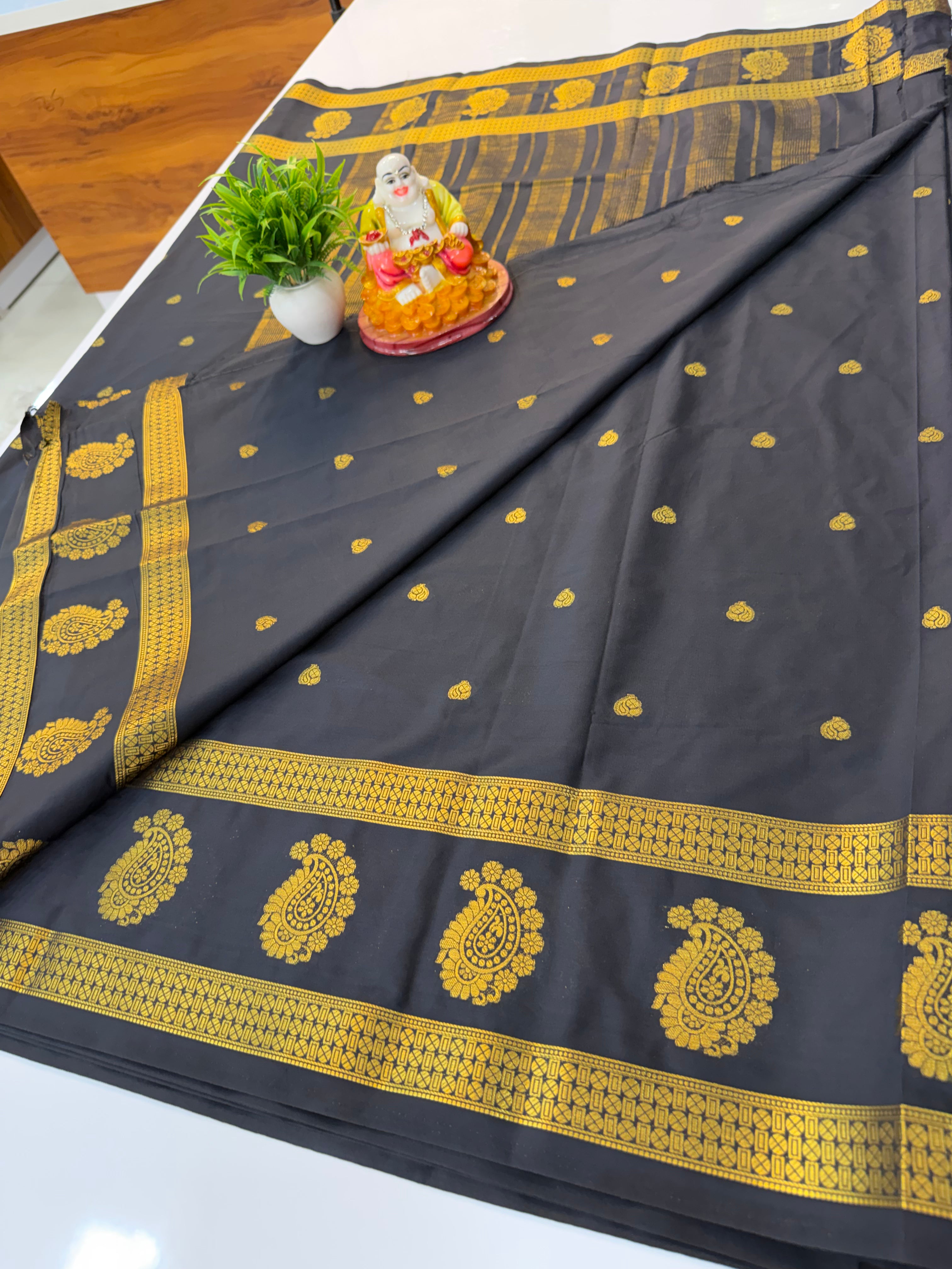 Premium Mysore Crepe Silk Saree with Buttas & Mango Border