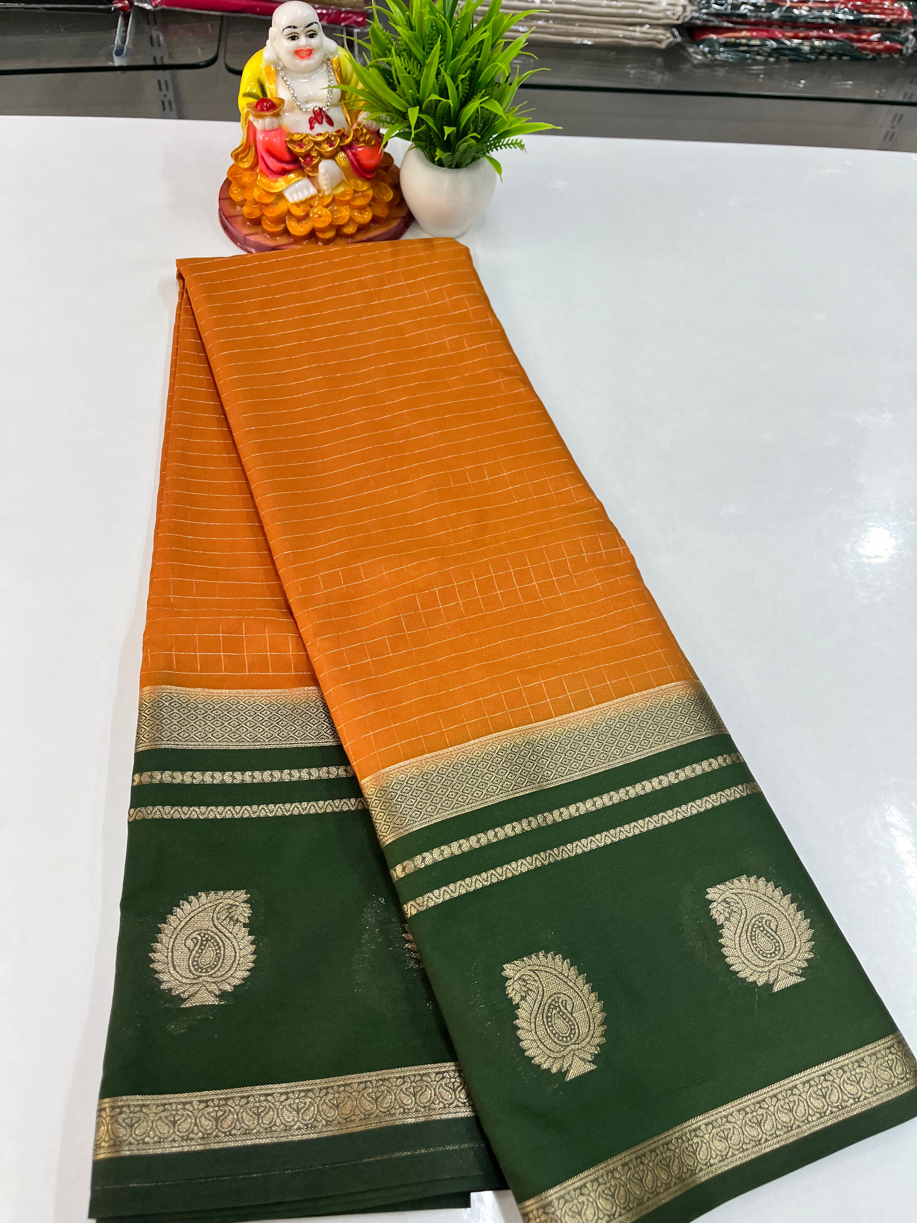 Premium Semi Crepe Saree with Small Checks Pattern ✨