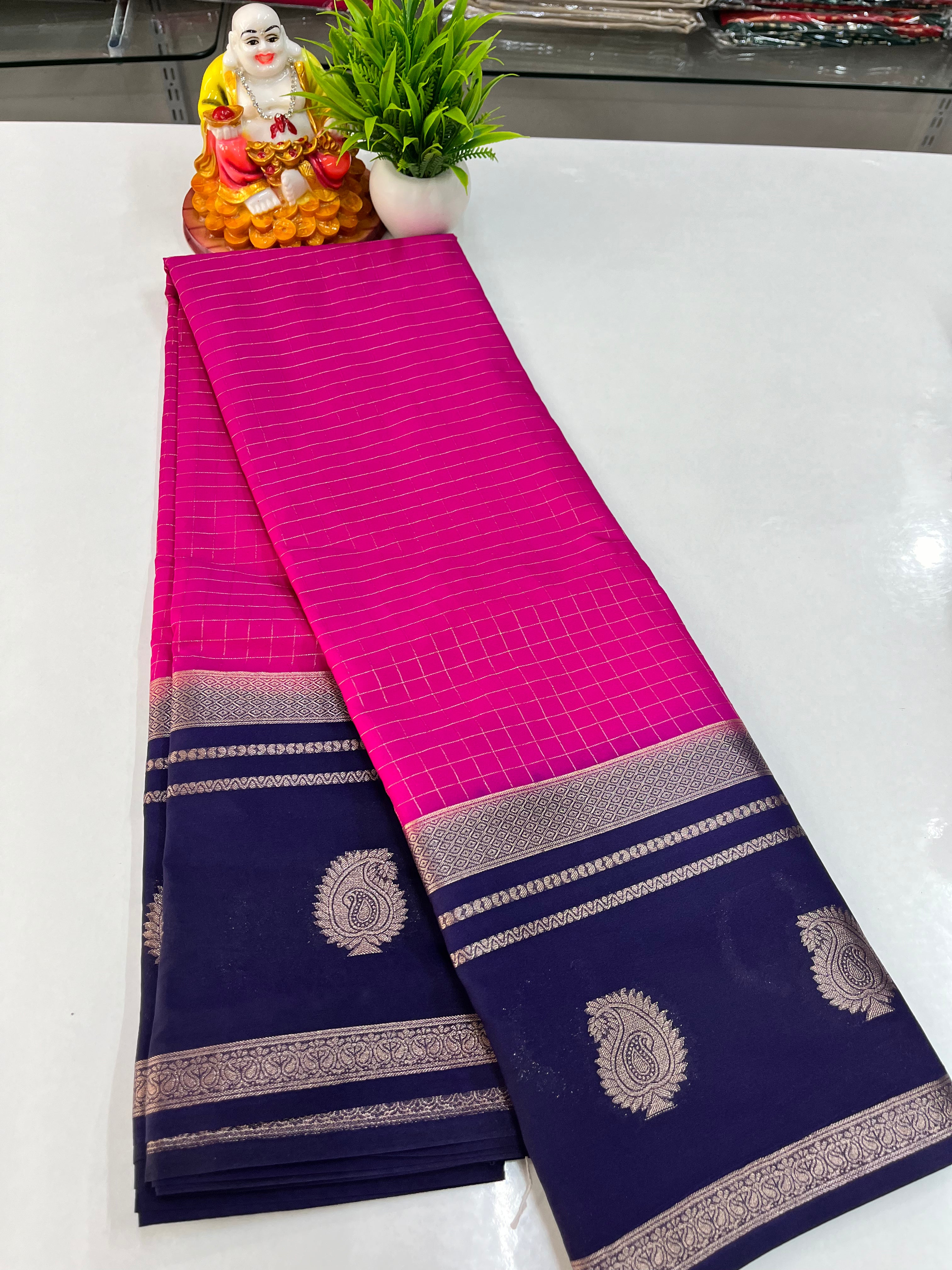 Premium Semi Crepe Saree with Small Checks Pattern ✨