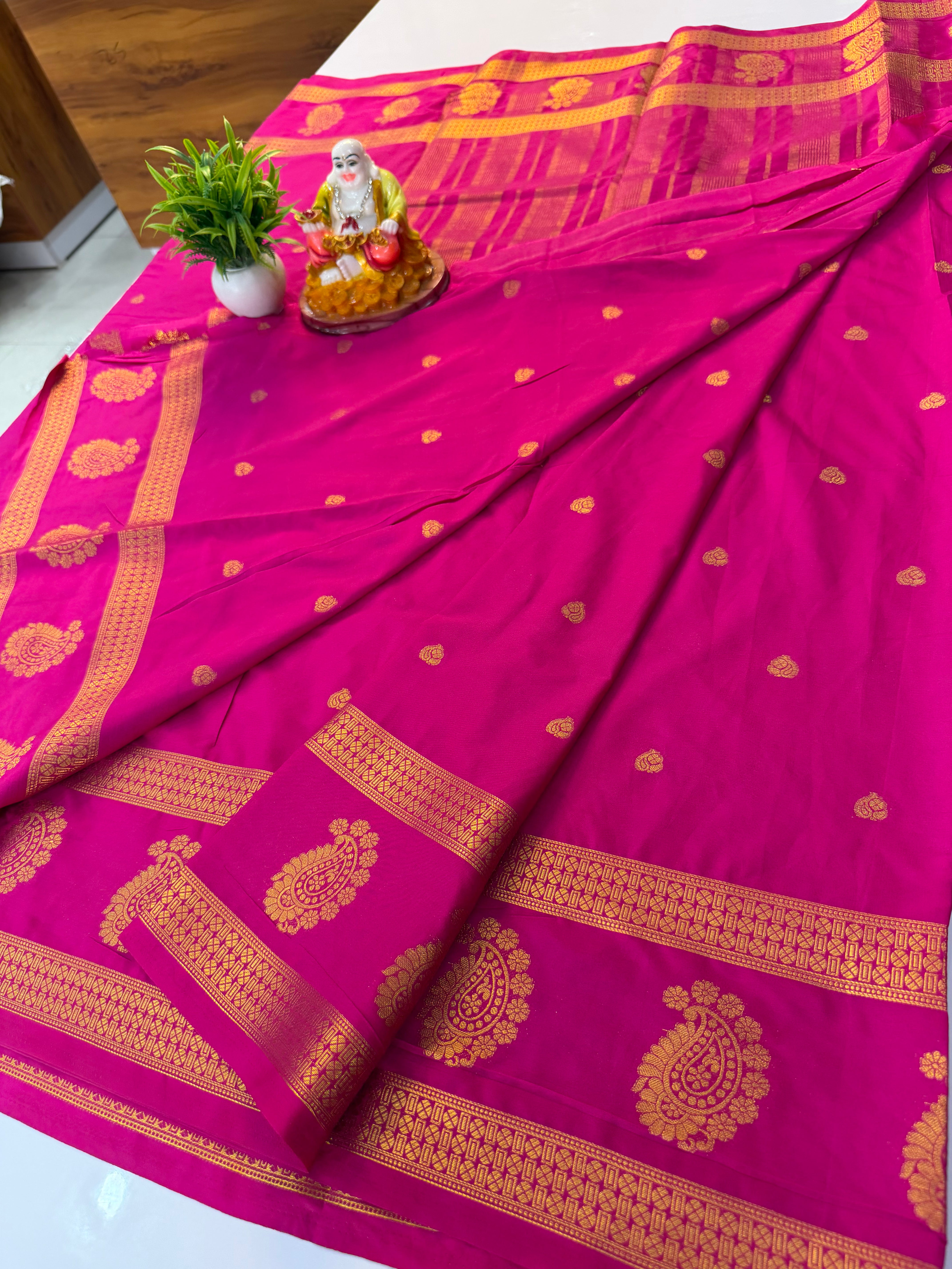 Premium Mysore Crepe Silk Saree with Buttas & Mango Border