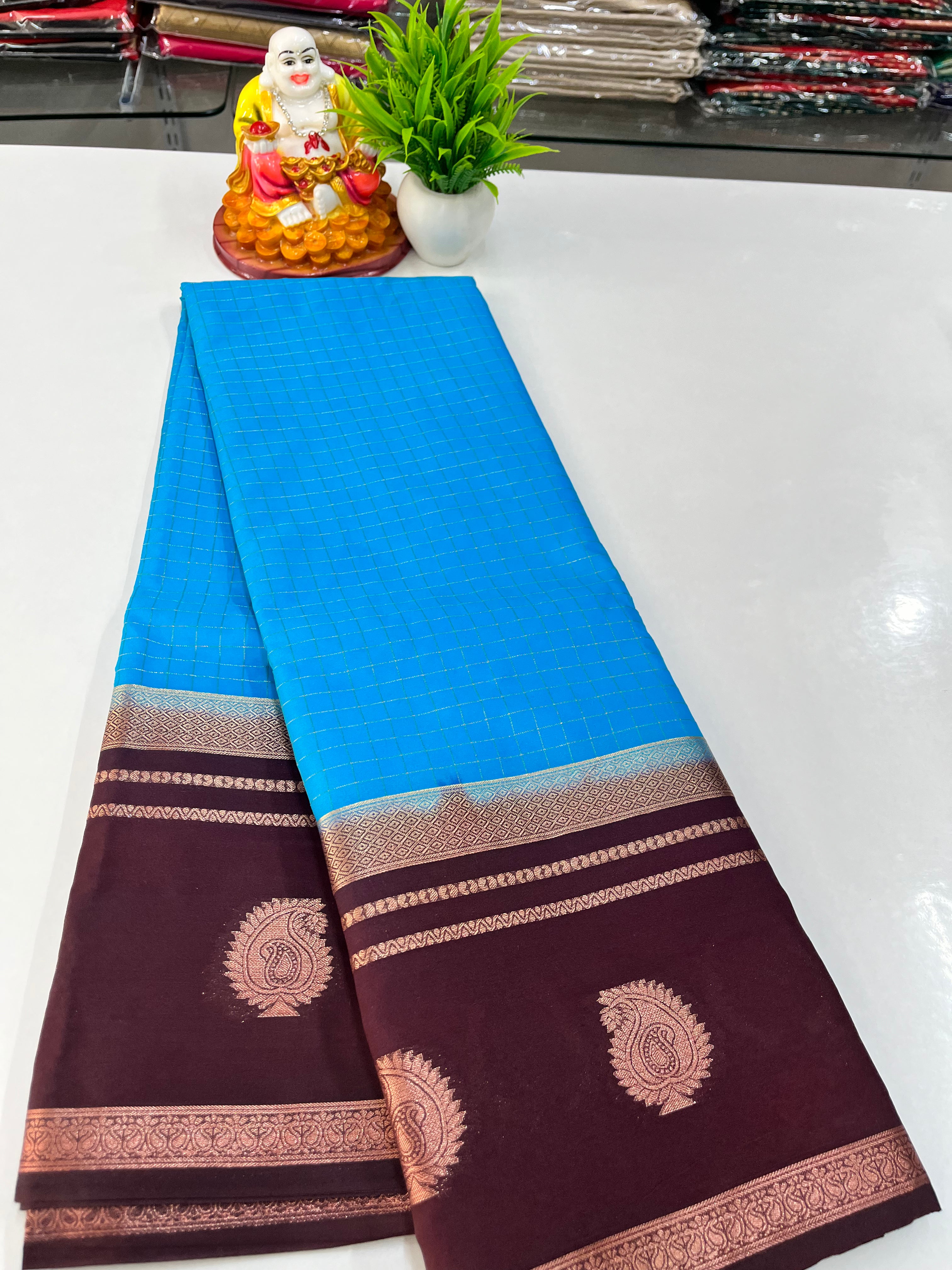Premium Semi Crepe Saree with Small Checks Pattern ✨