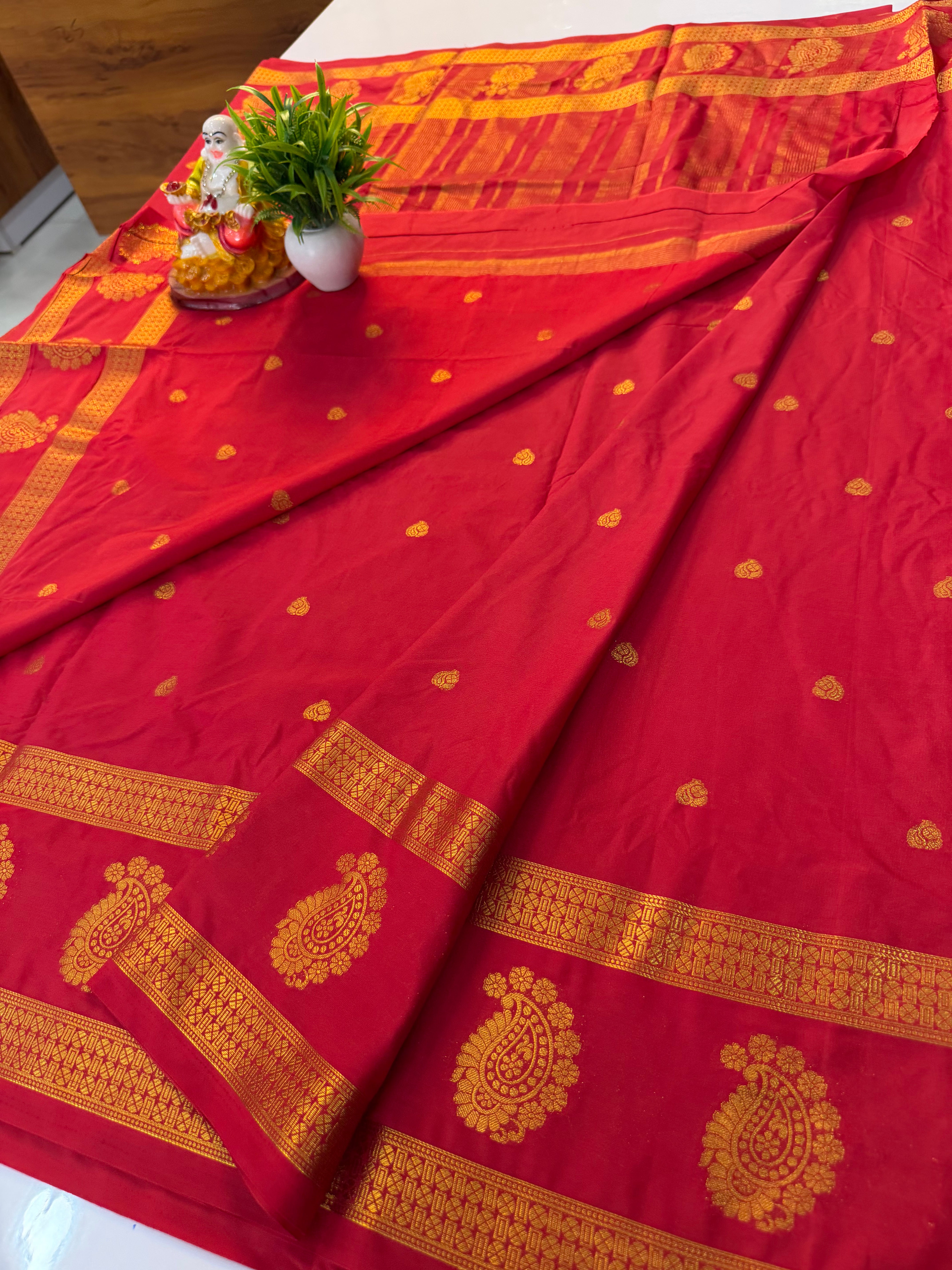 Premium Mysore Crepe Silk Saree with Buttas & Mango Border