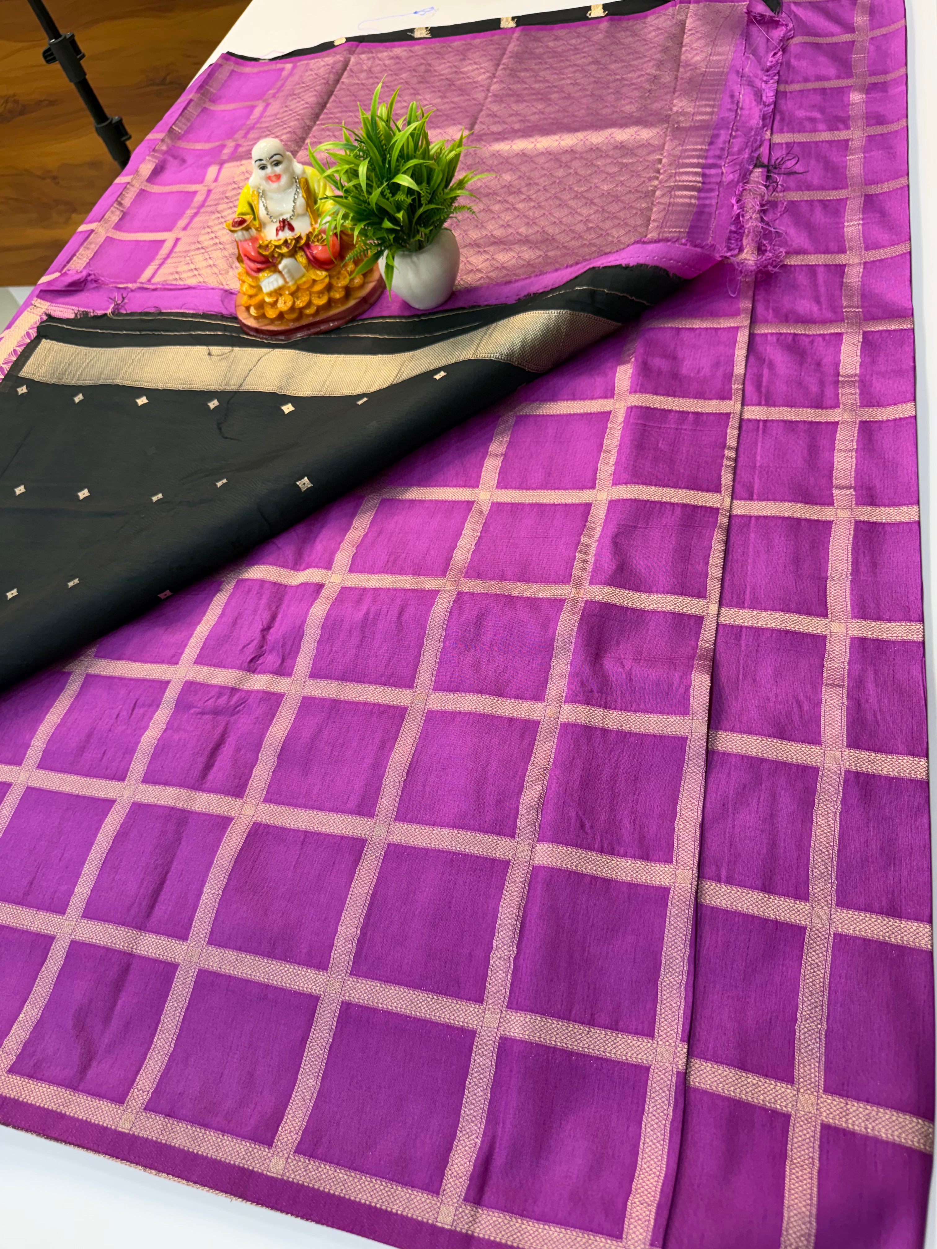 Premium Viscose Mix Semi Silk Saree with Checks Pattern & Contrast Blouse