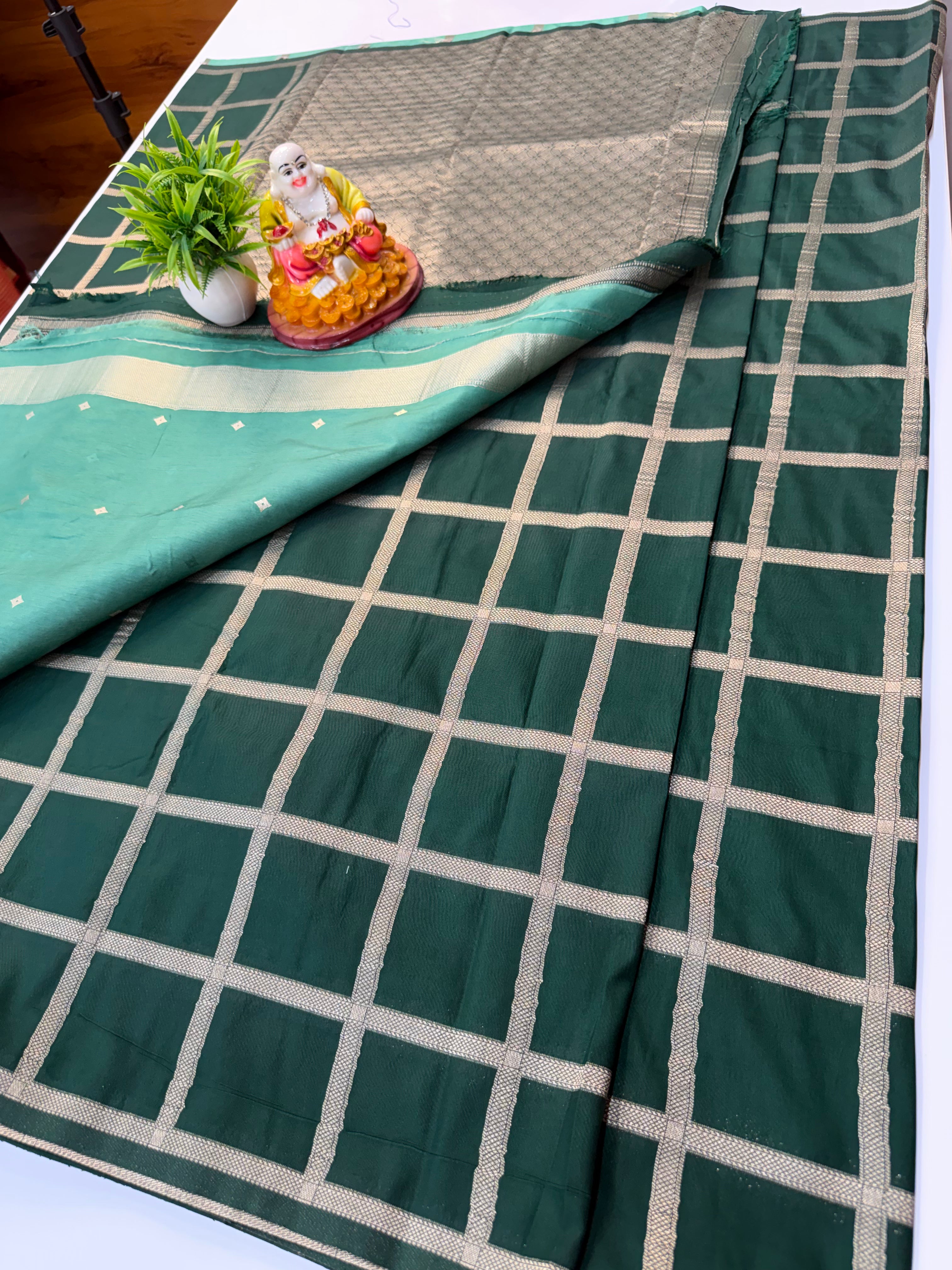 Premium Viscose Mix Semi Silk Saree with Checks Pattern & Contrast Blouse