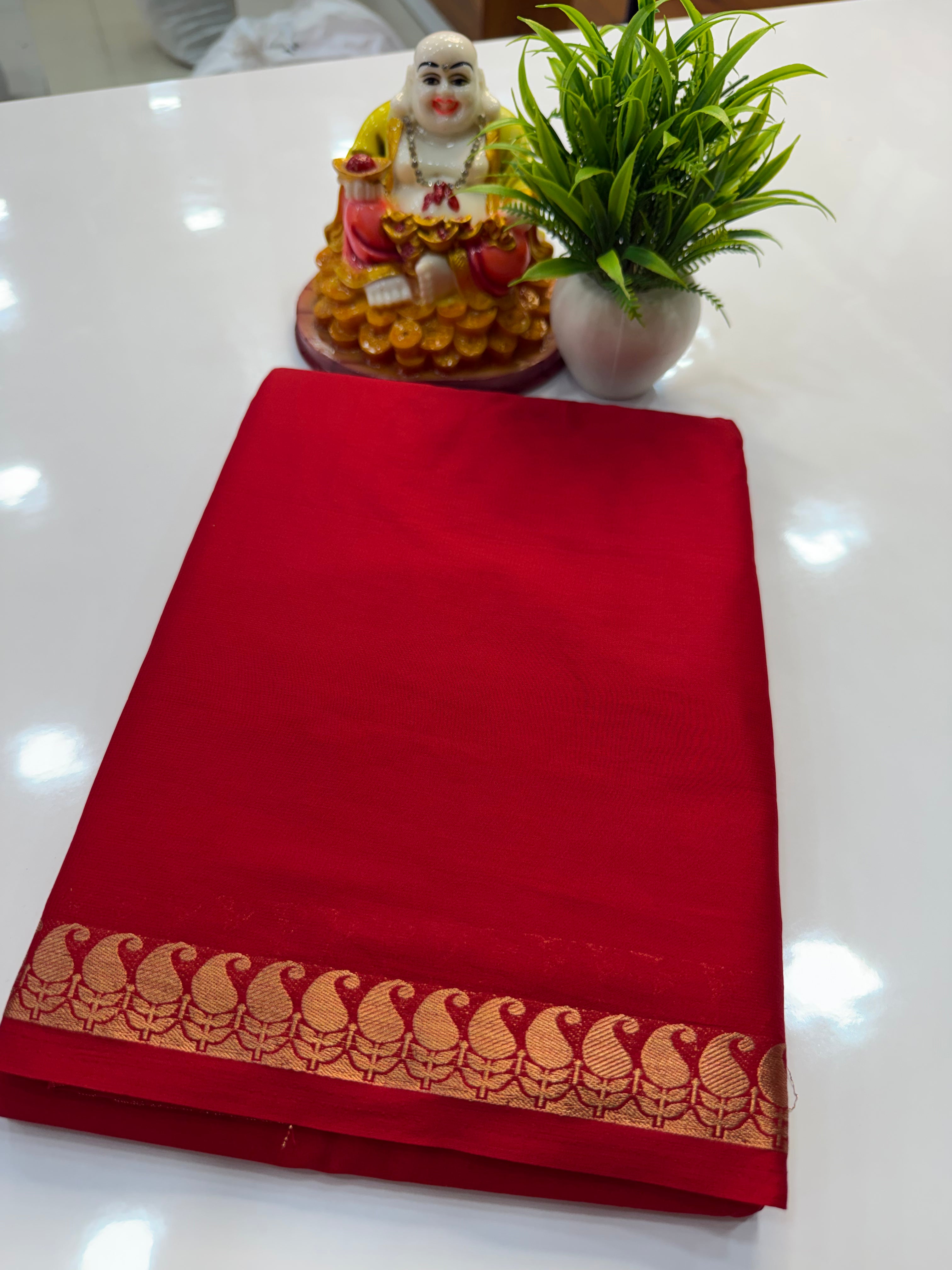 Mysore Crepe Silk Saree with Mango Border