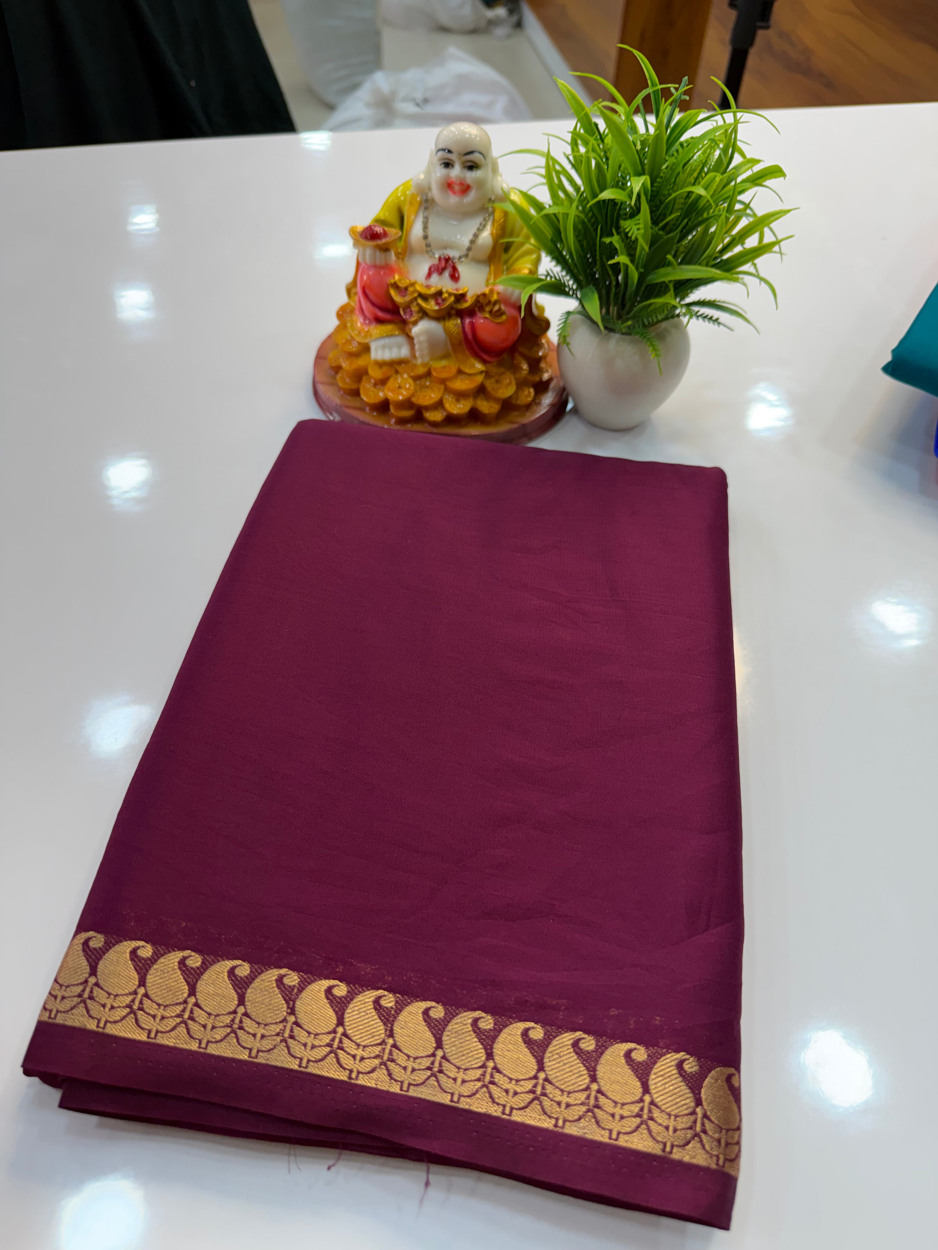 Mysore Crepe Silk Saree with Mango Border