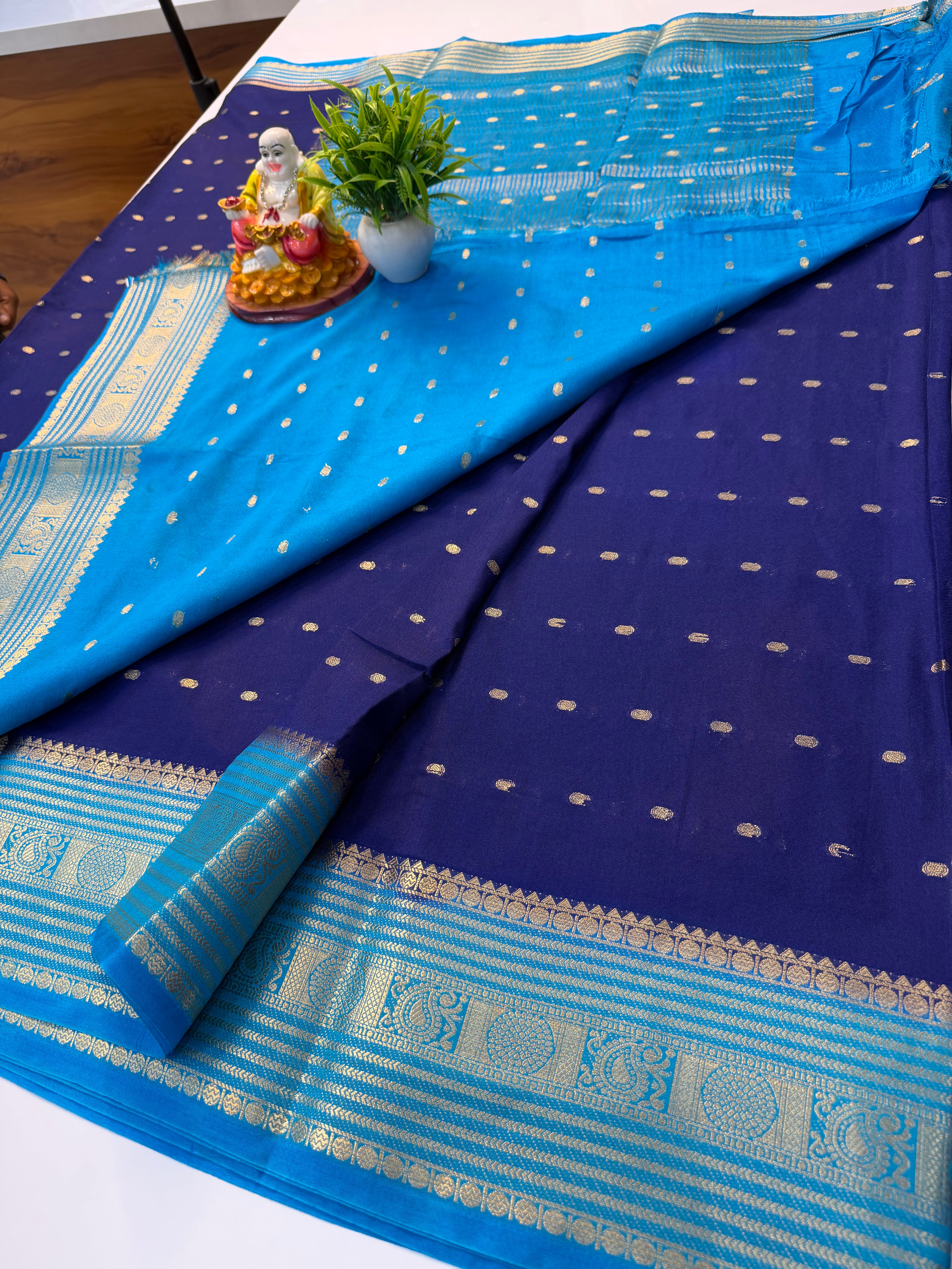 Mysore Crepe Silk Saree with Elegant Buttas & Rich Pallu