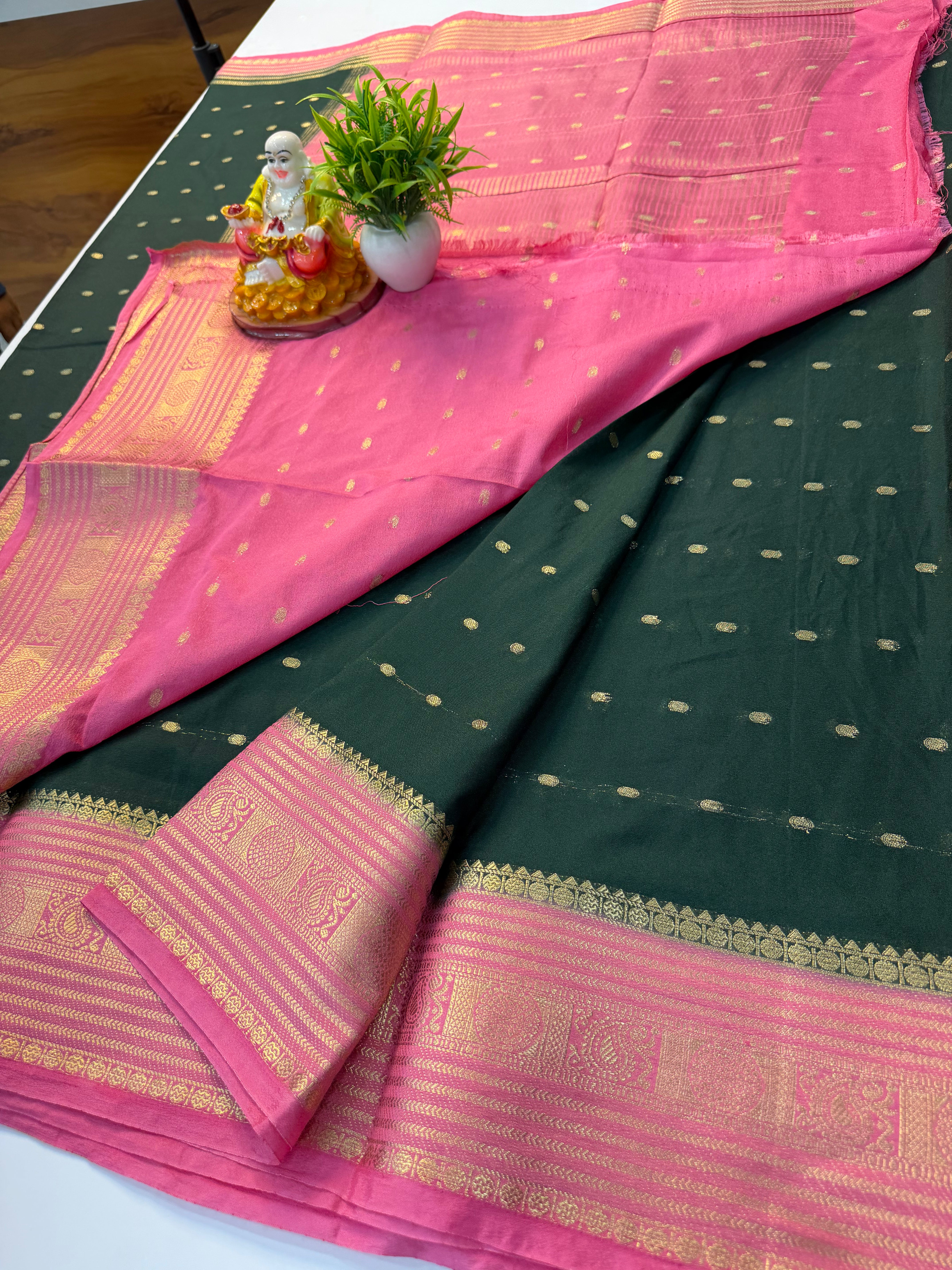 Mysore Crepe Silk Saree with Elegant Buttas & Rich Pallu