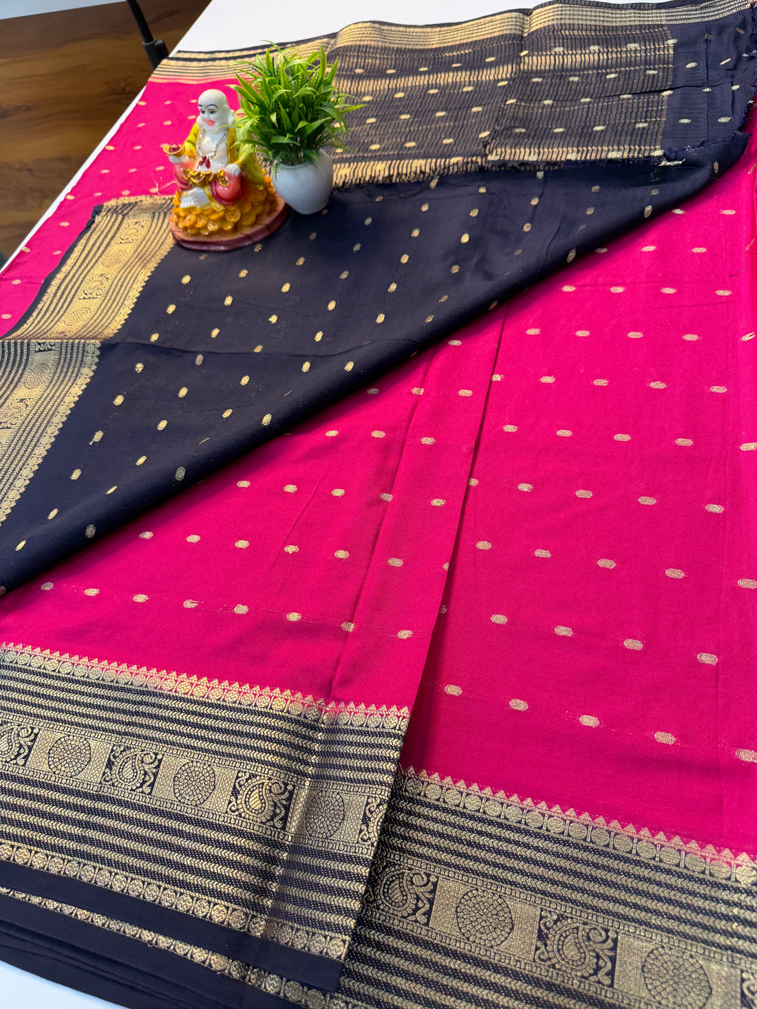 Mysore Crepe Silk Saree with Elegant Buttas & Rich Pallu