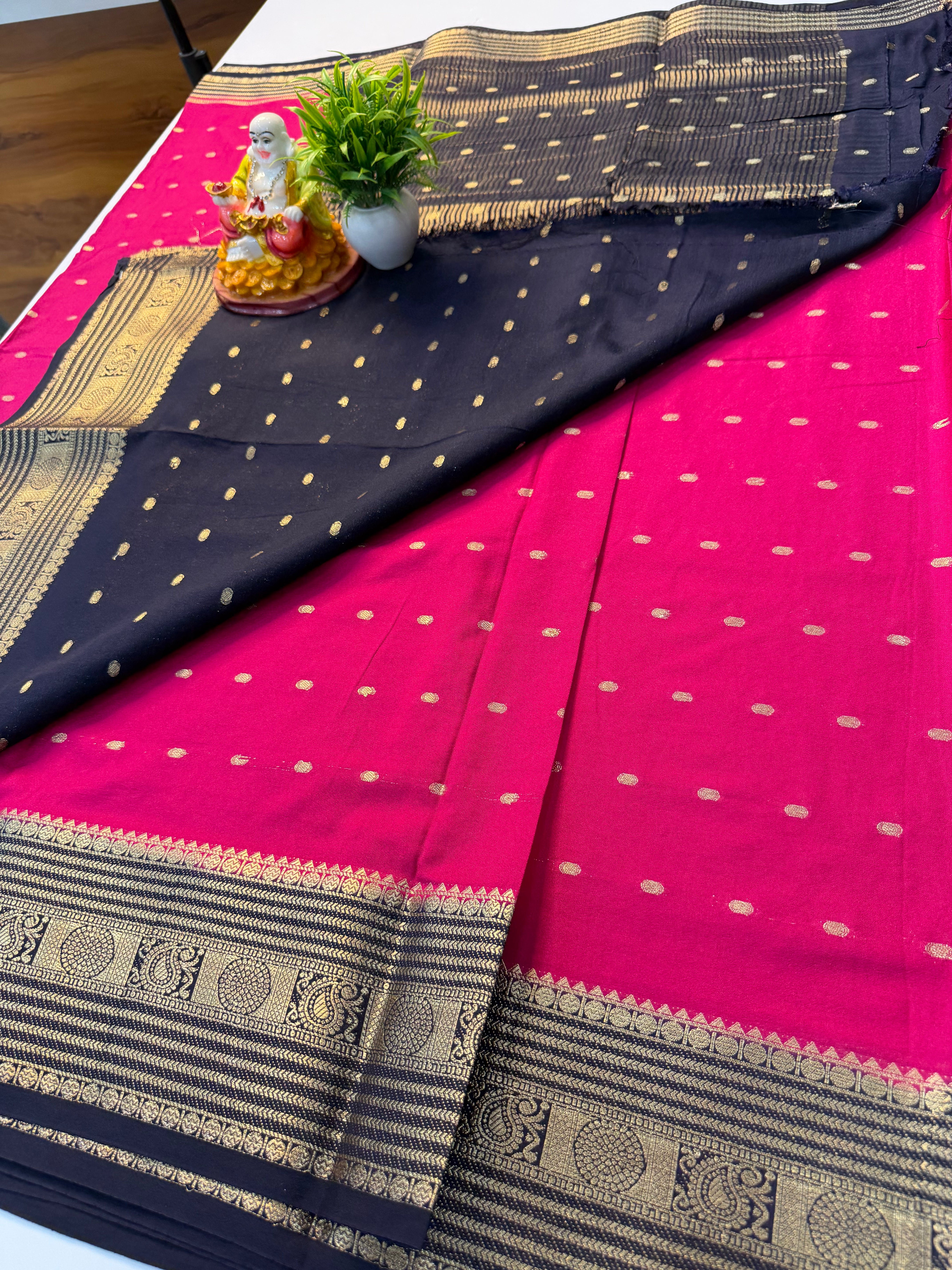 Mysore Crepe Silk Saree with Elegant Buttas & Rich Pallu