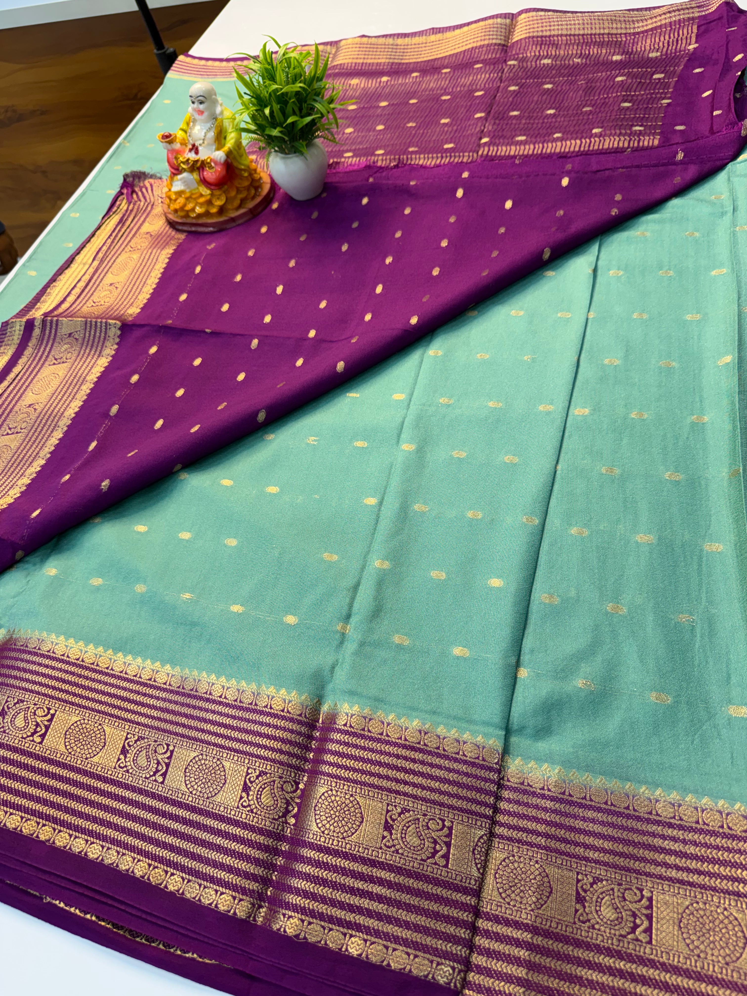 Mysore Crepe Silk Saree with Elegant Buttas & Rich Pallu