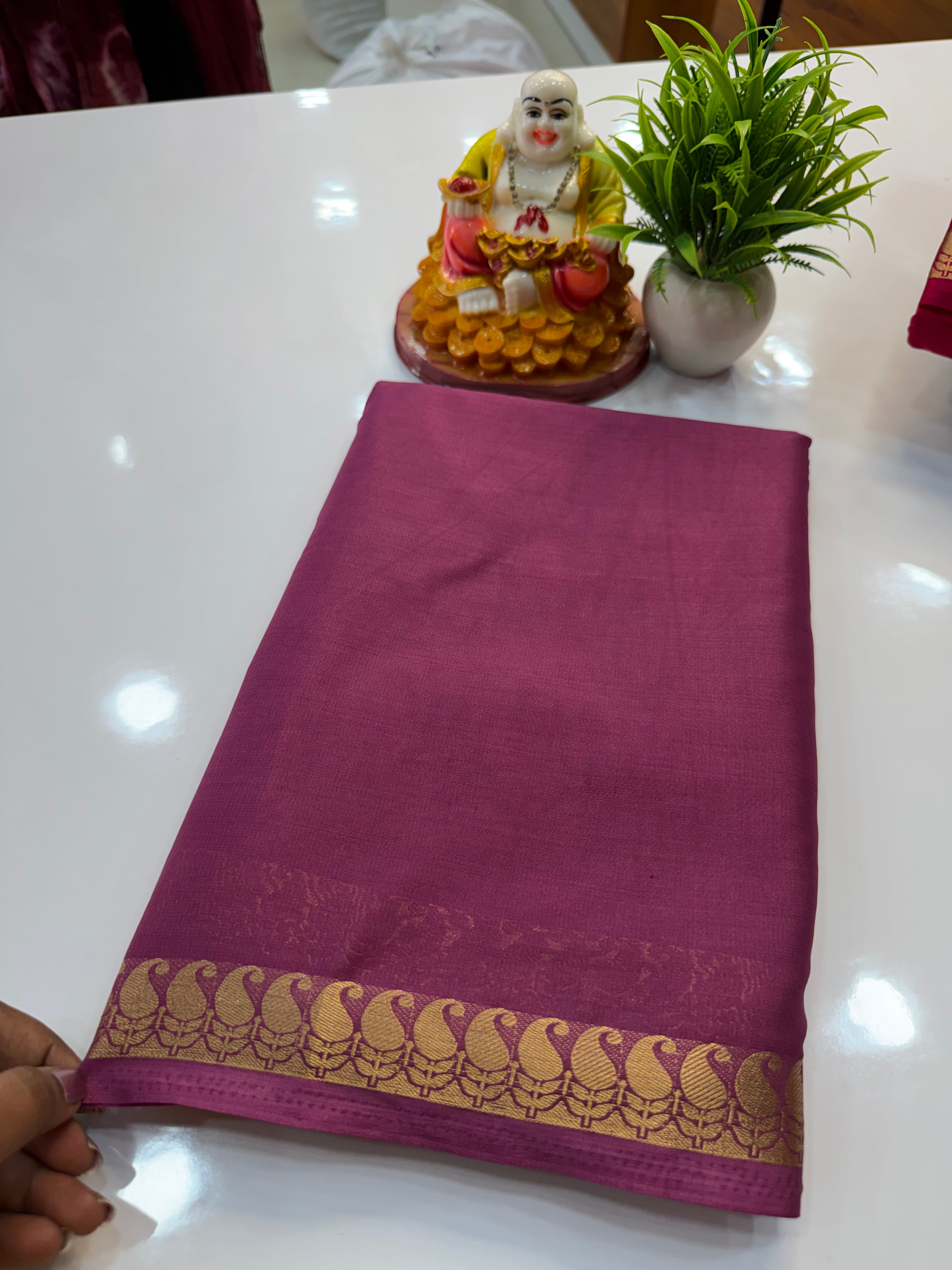 Mysore Crepe Silk Saree with Mango Border