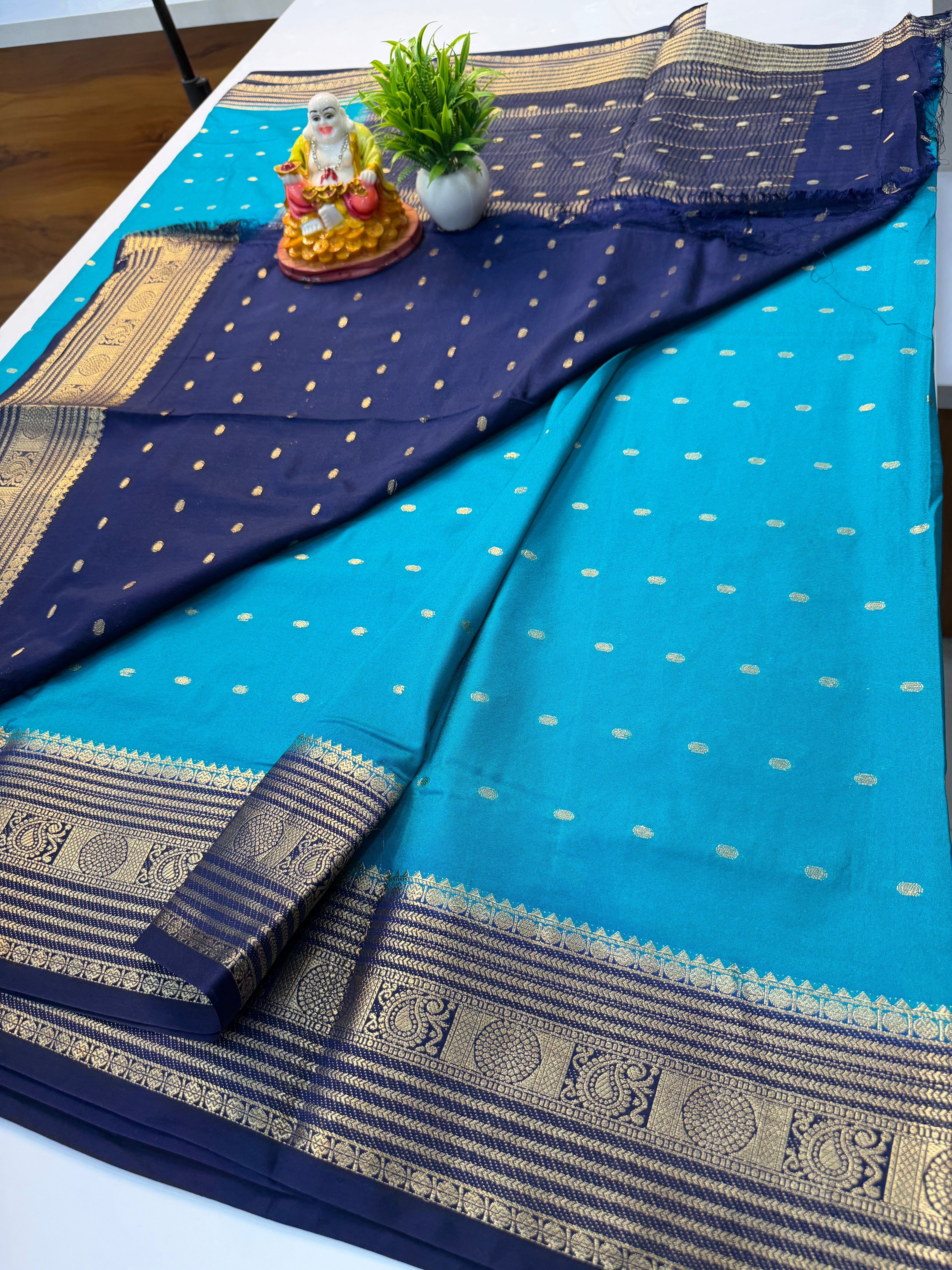 Mysore Crepe Silk Saree with Elegant Buttas & Rich Pallu