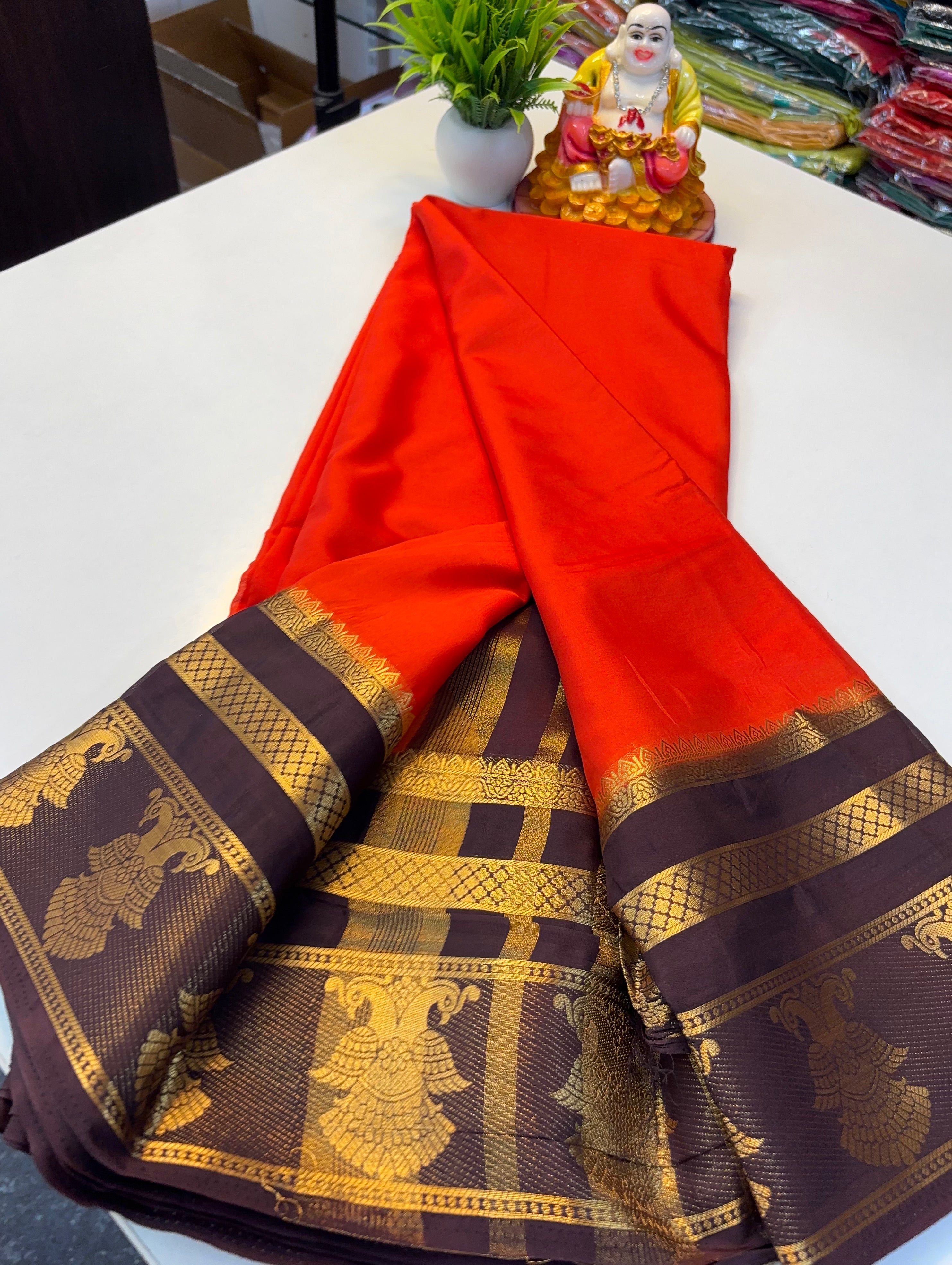 Elegant Mysore Crepe Silk Saree with Traditional Garuda Border | Padmavathi Silks and Sarees