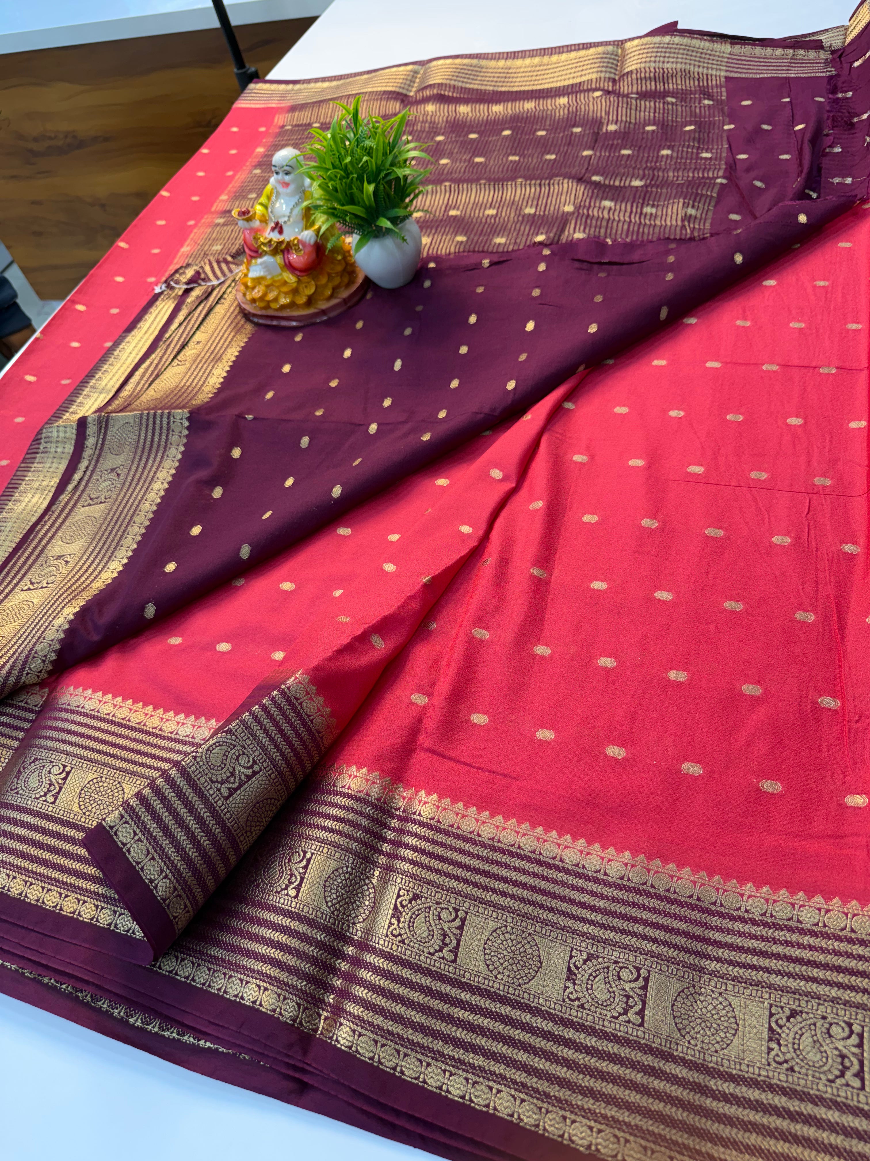 Mysore Crepe Silk Saree with Elegant Buttas & Rich Pallu