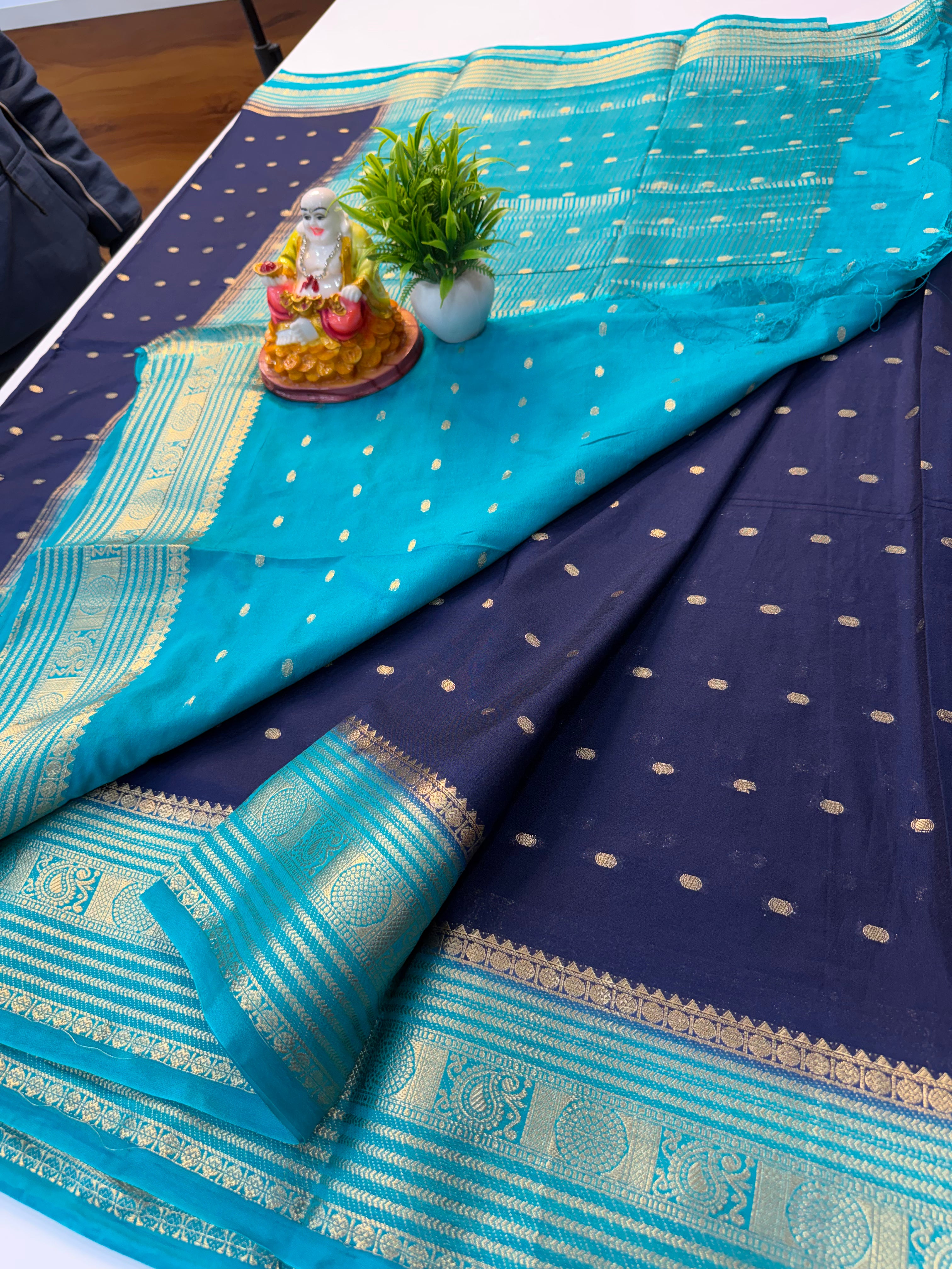 Mysore Crepe Silk Saree with Elegant Buttas & Rich Pallu