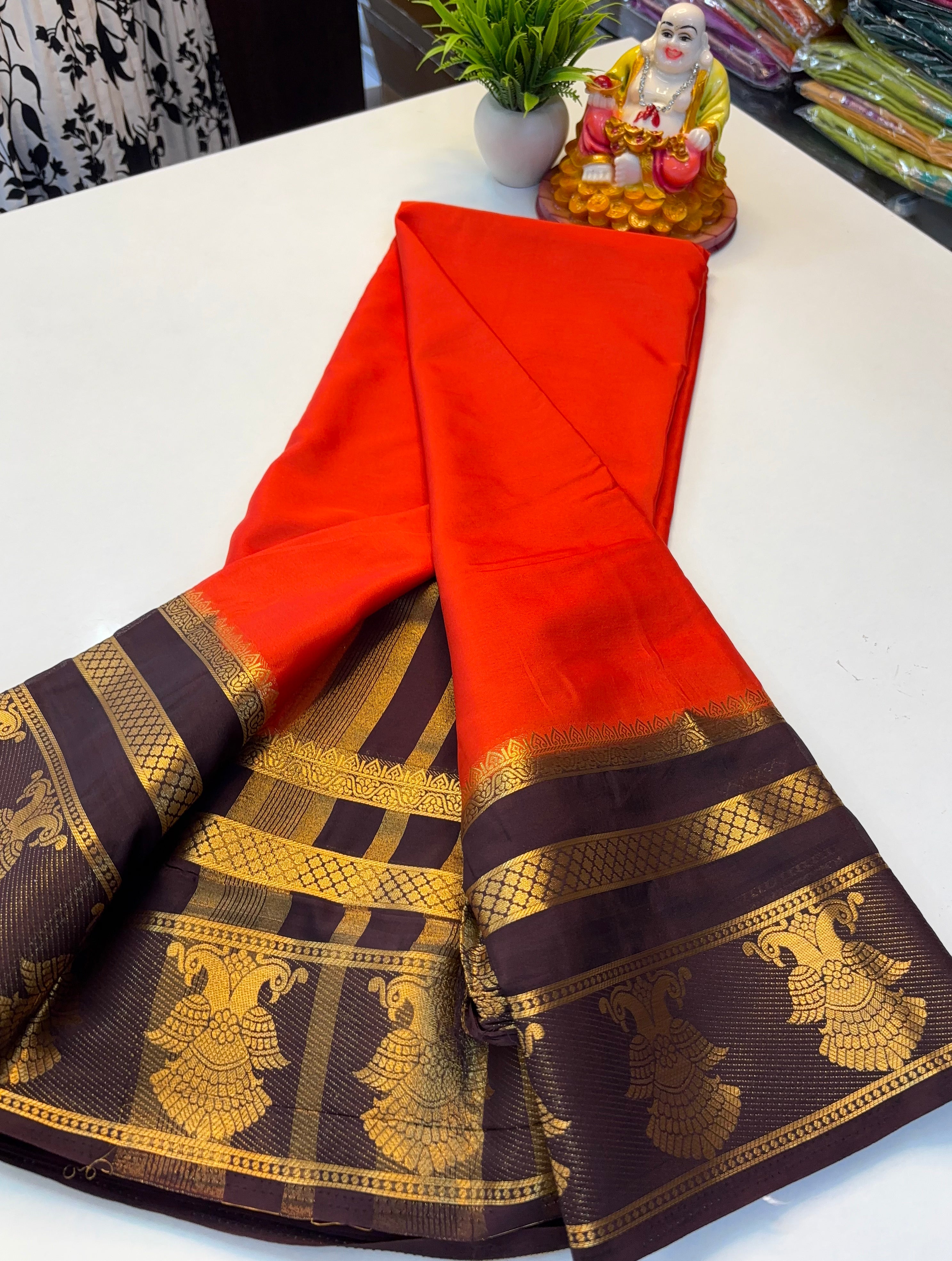 Elegant Mysore Crepe Silk Saree with Traditional Garuda Border | Padmavathi Silks and Sarees