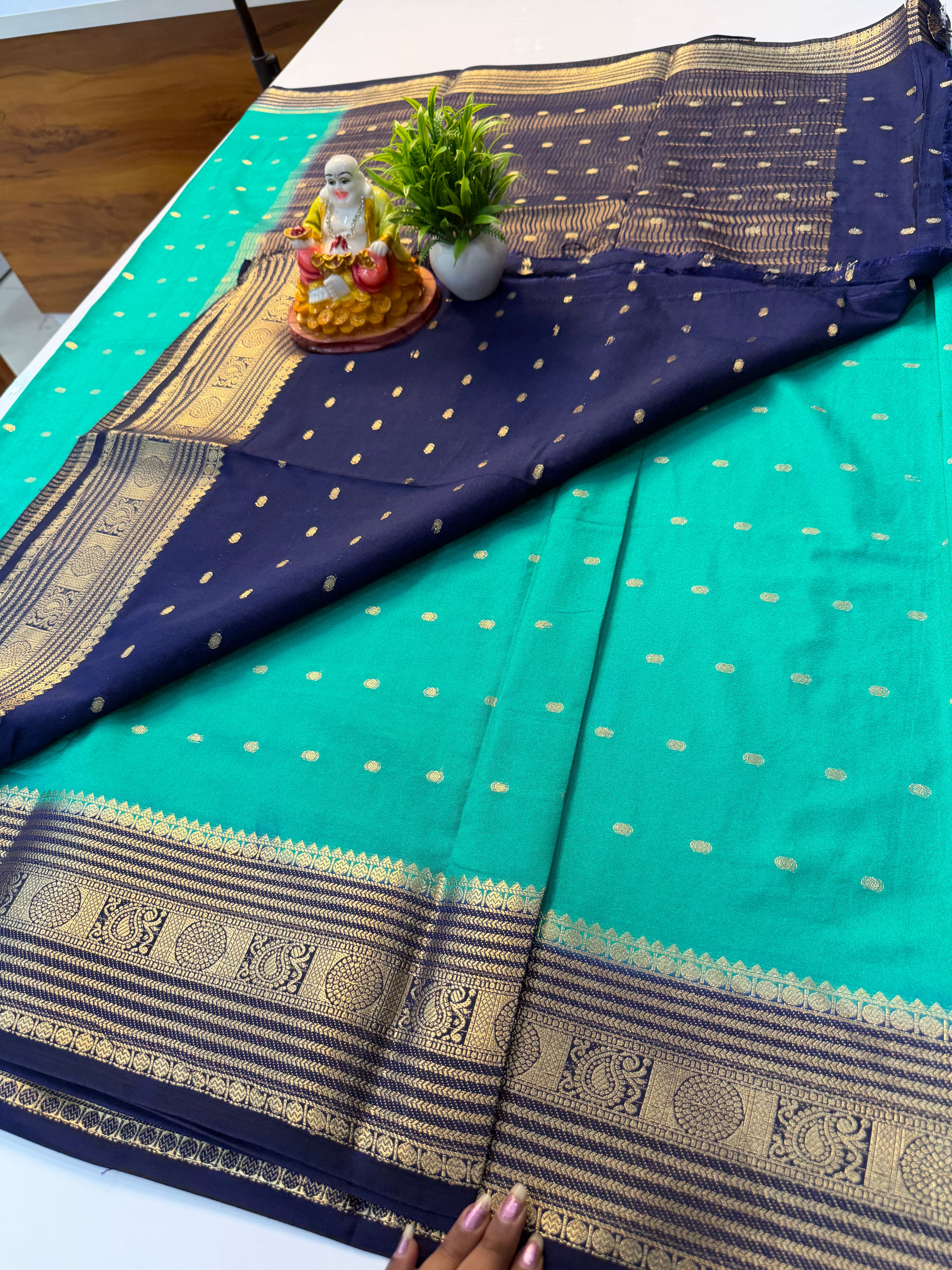 Mysore Crepe Silk Saree with Elegant Buttas & Rich Pallu