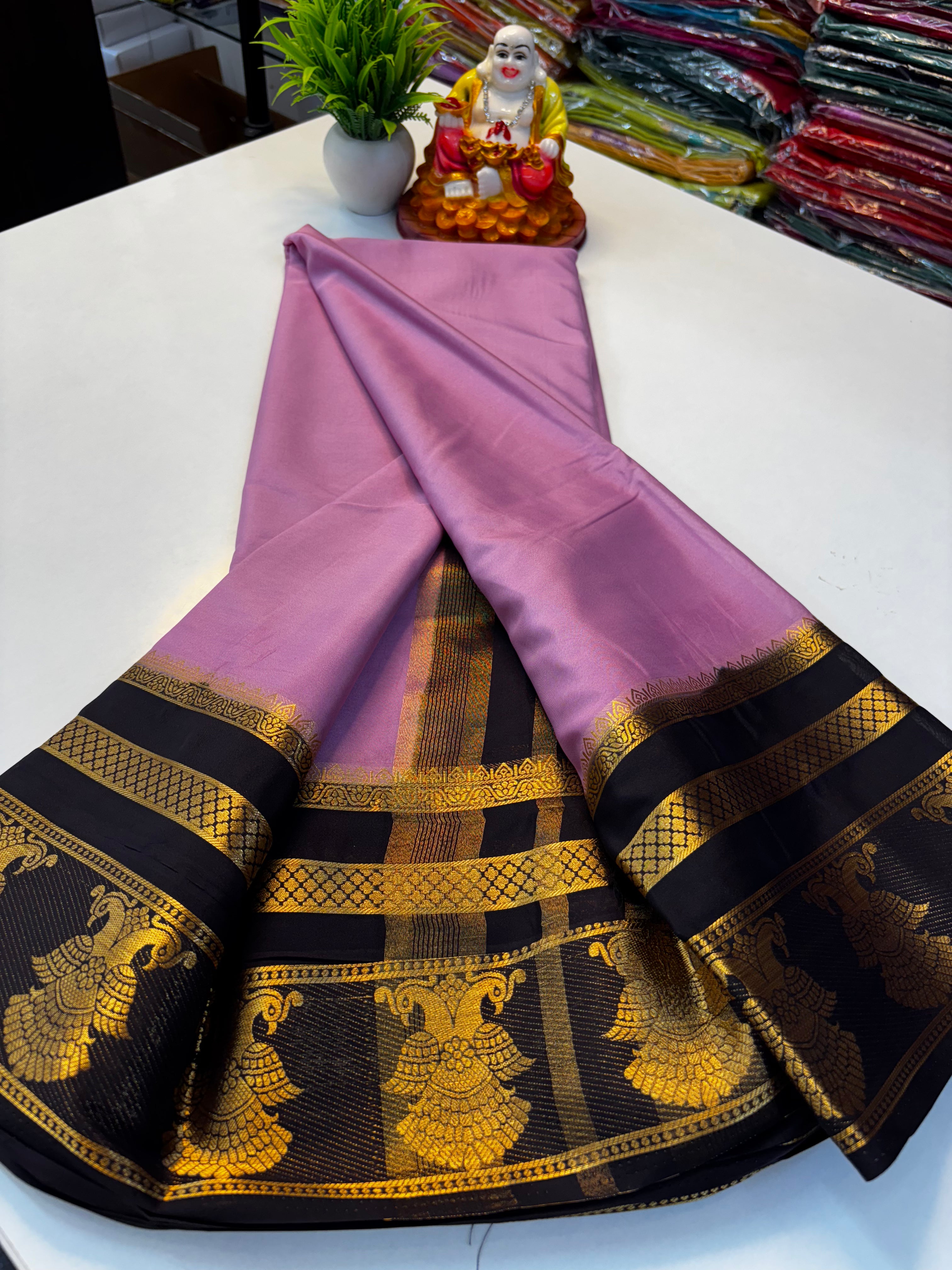 Elegant Mysore Crepe Silk Saree with Traditional Garuda Border | Padmavathi Silks and Sarees
