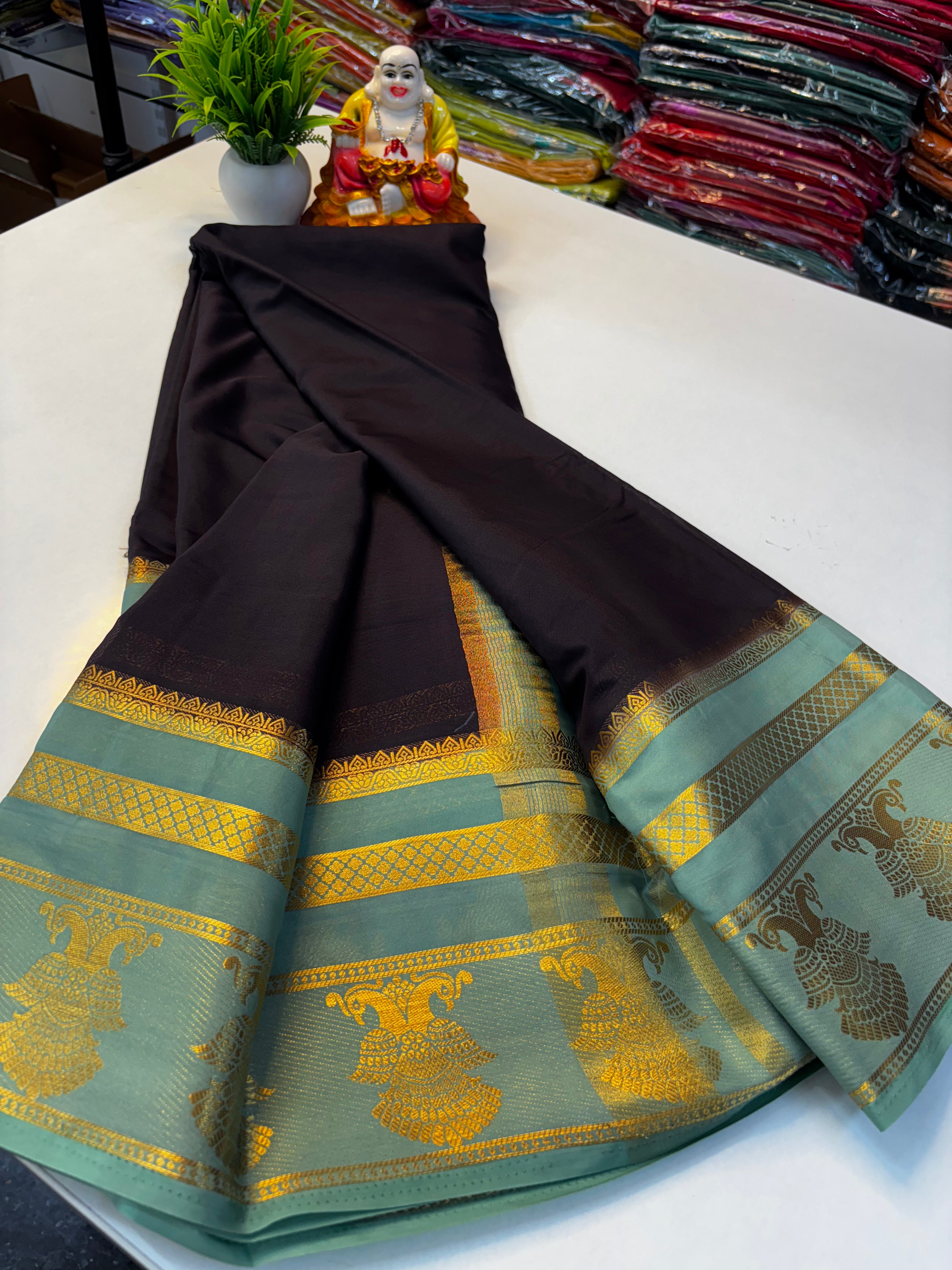Elegant Mysore Crepe Silk Saree with Traditional Garuda Border | Padmavathi Silks and Sarees