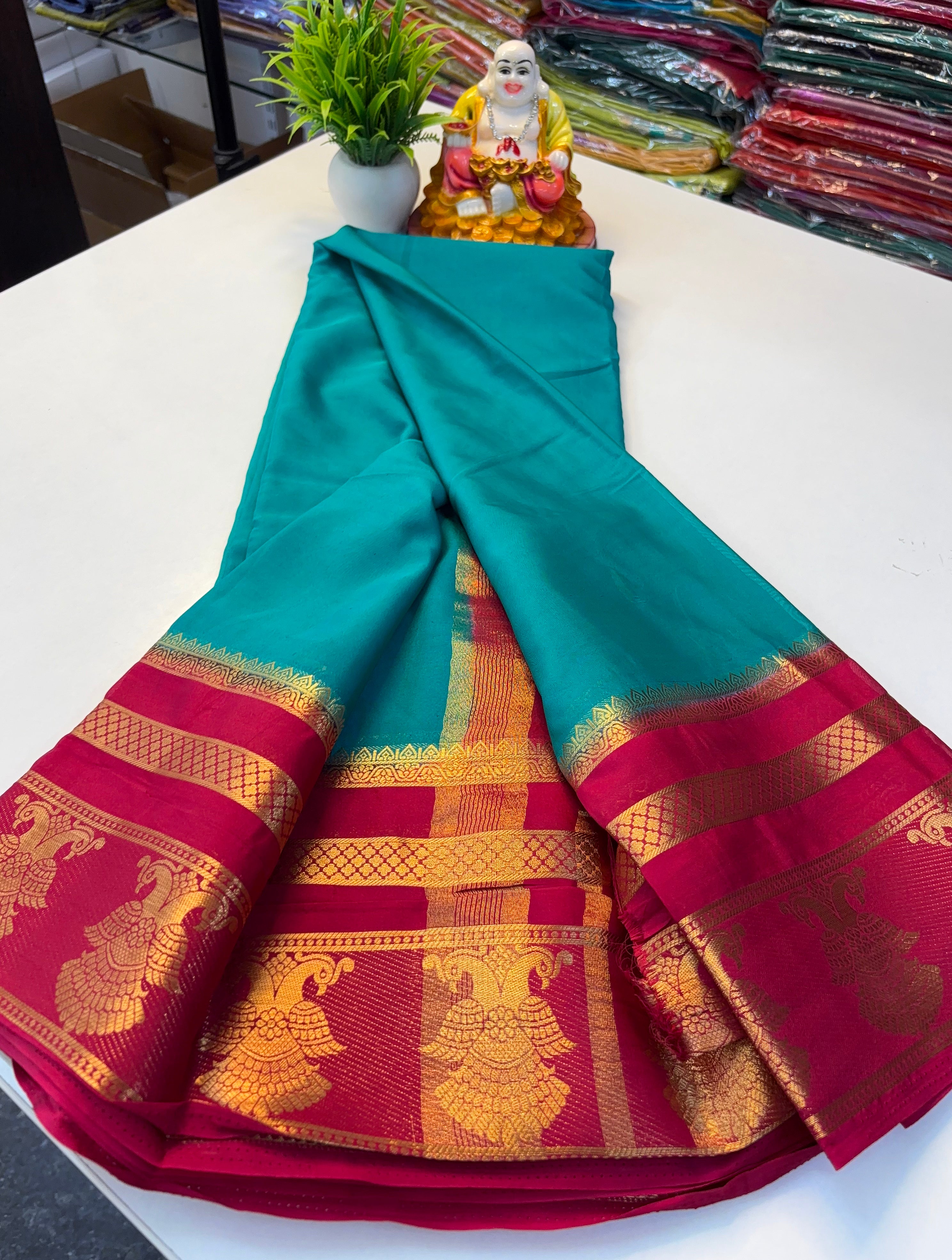 Elegant Mysore Crepe Silk Saree with Traditional Garuda Border | Padmavathi Silks and Sarees