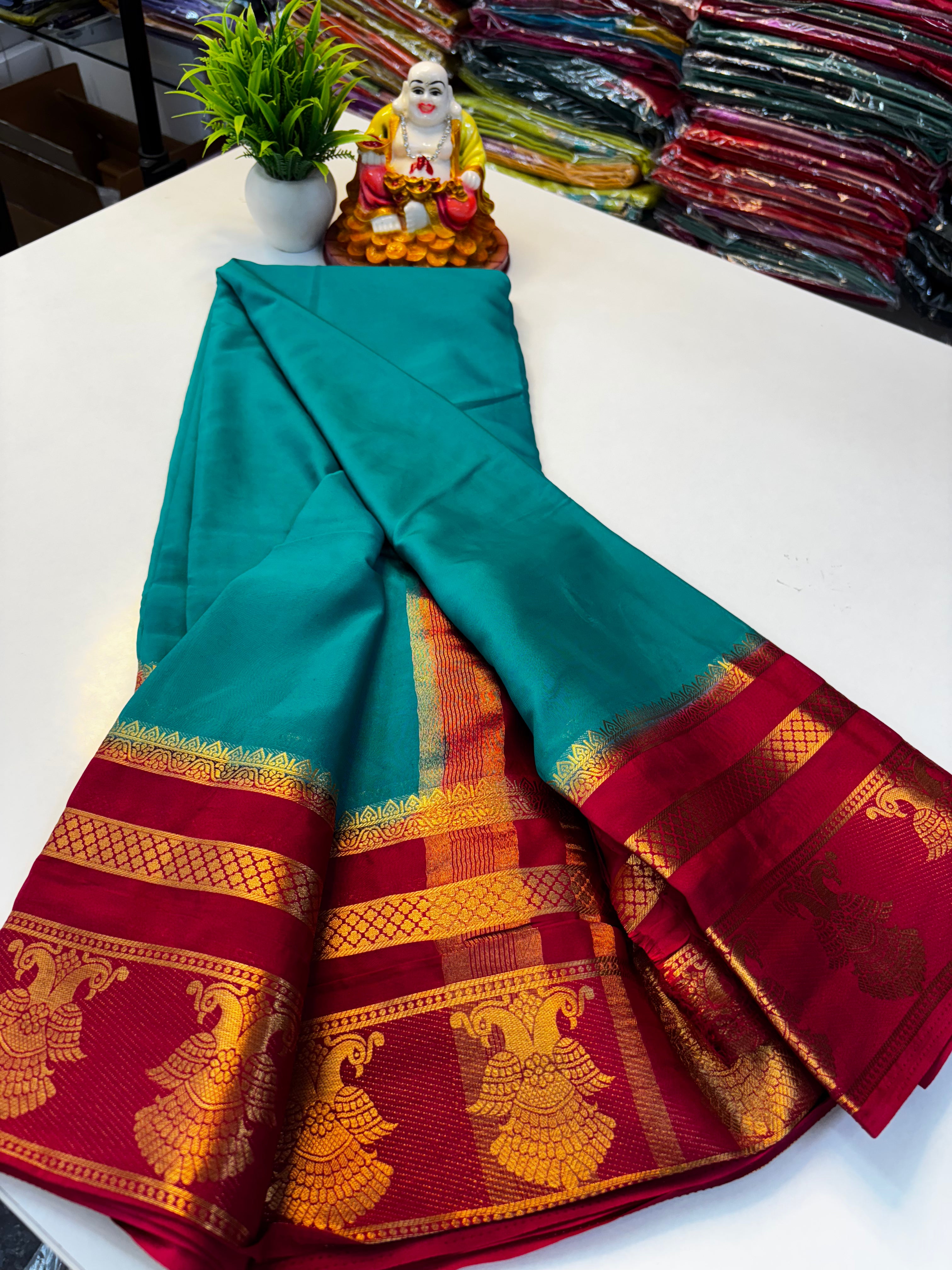Elegant Mysore Crepe Silk Saree with Traditional Garuda Border | Padmavathi Silks and Sarees