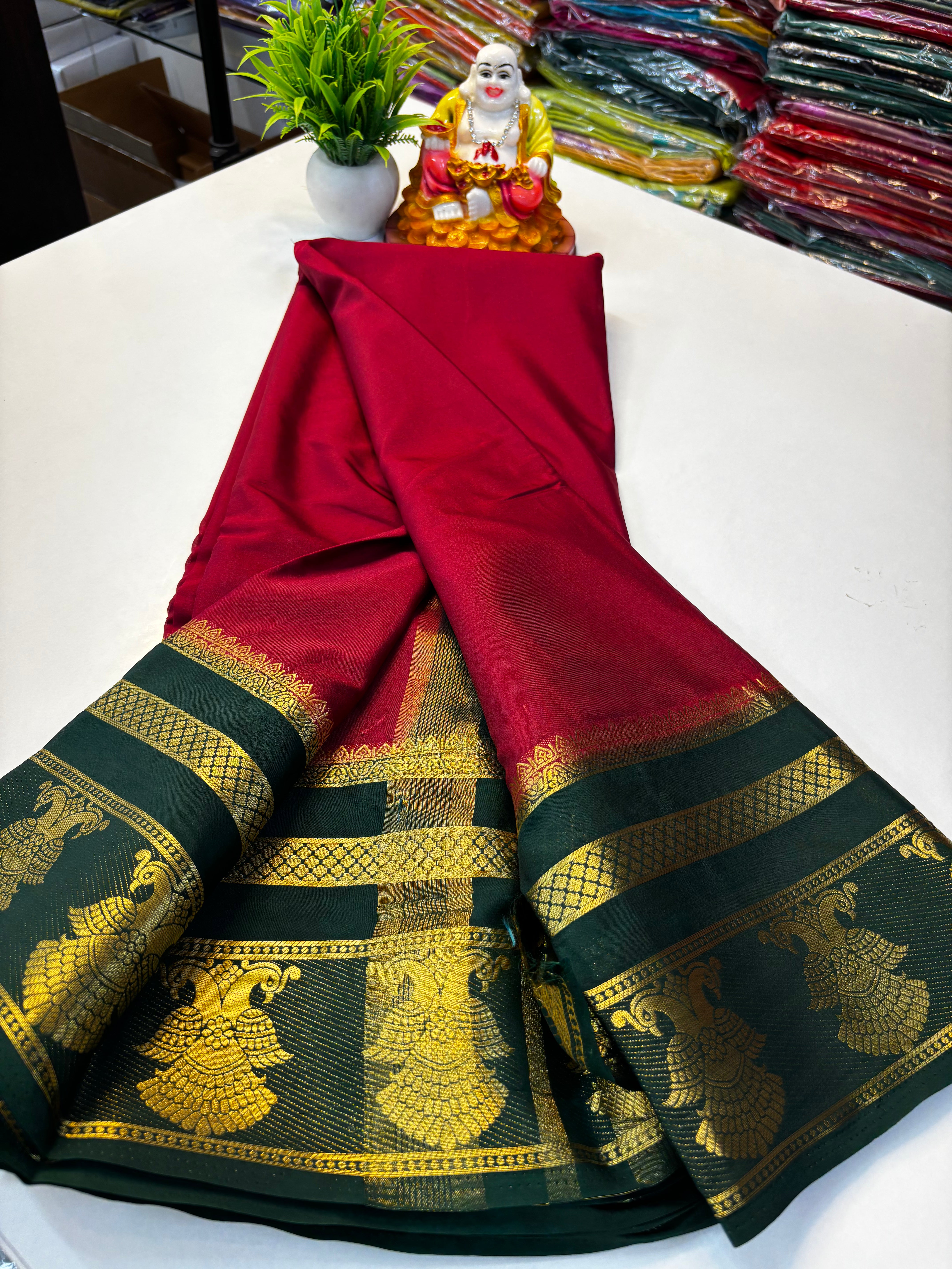 Elegant Mysore Crepe Silk Saree with Traditional Garuda Border | Padmavathi Silks and Sarees