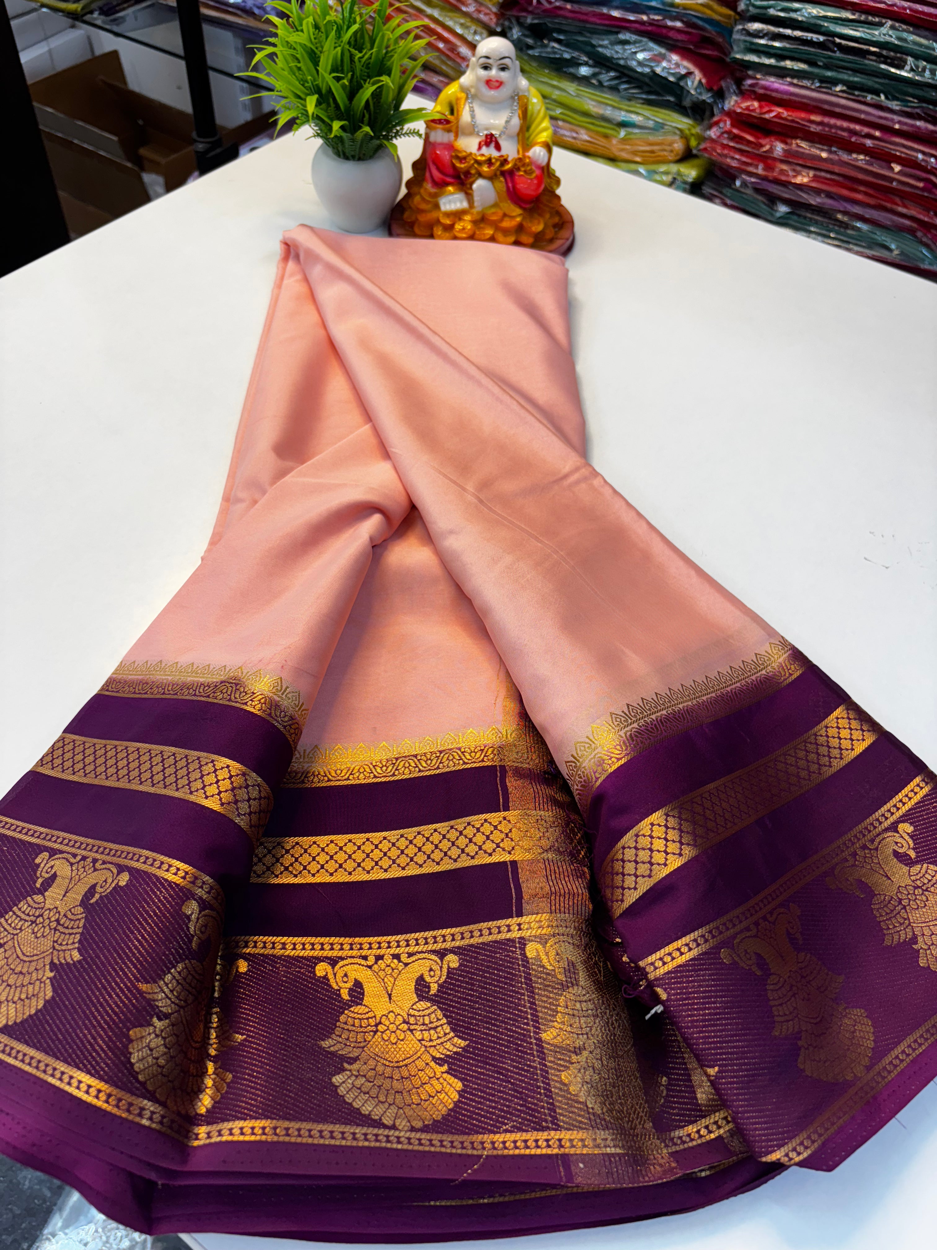 Elegant Mysore Crepe Silk Saree with Traditional Garuda Border | Padmavathi Silks and Sarees