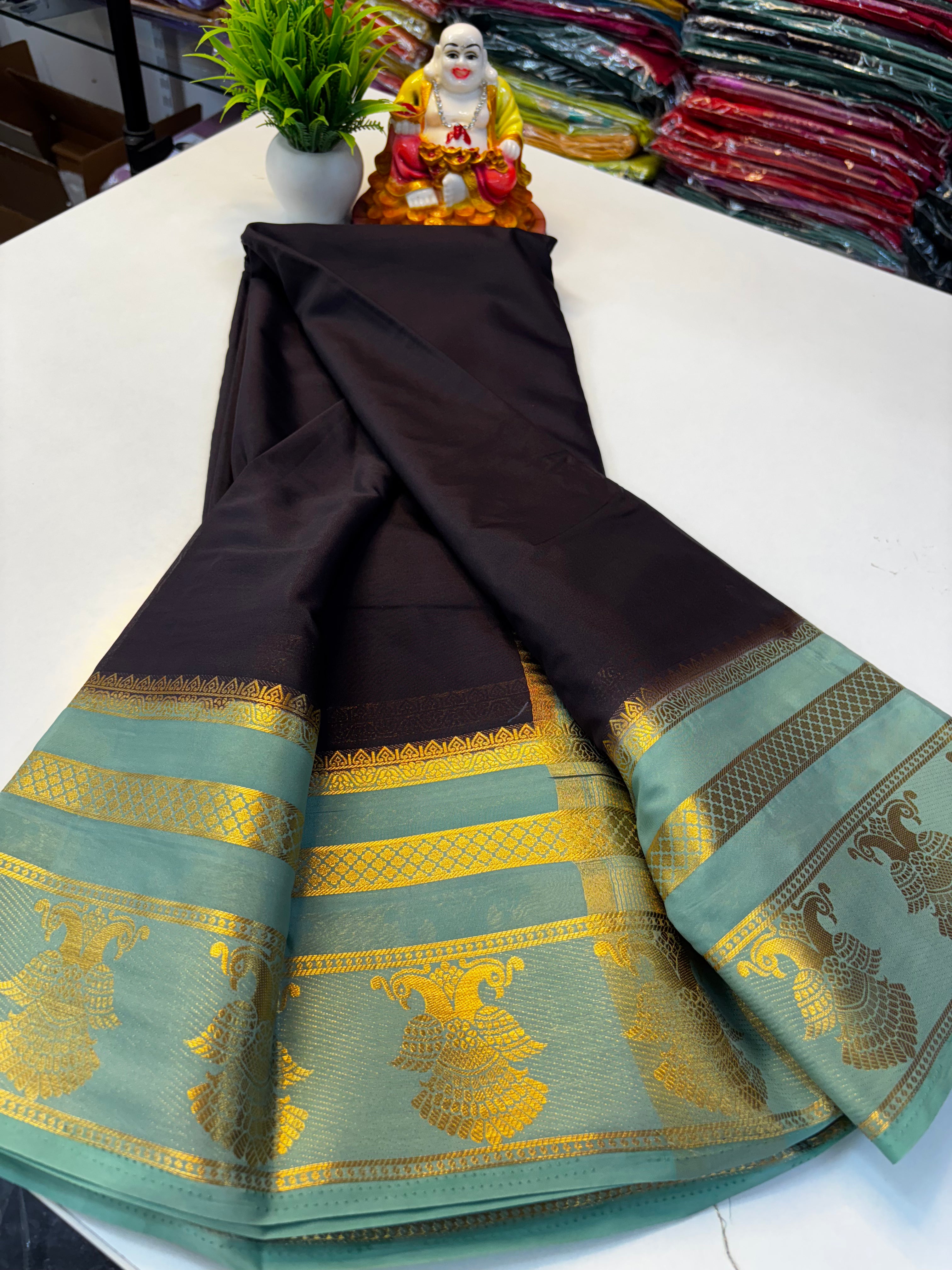 Elegant Mysore Crepe Silk Saree with Traditional Garuda Border | Padmavathi Silks and Sarees