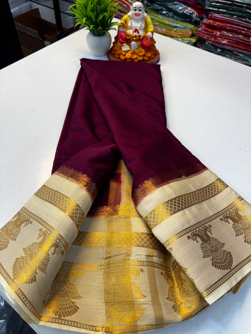 Elegant Mysore Crepe Silk Saree with Traditional Garuda Border | Padmavathi Silks and Sarees