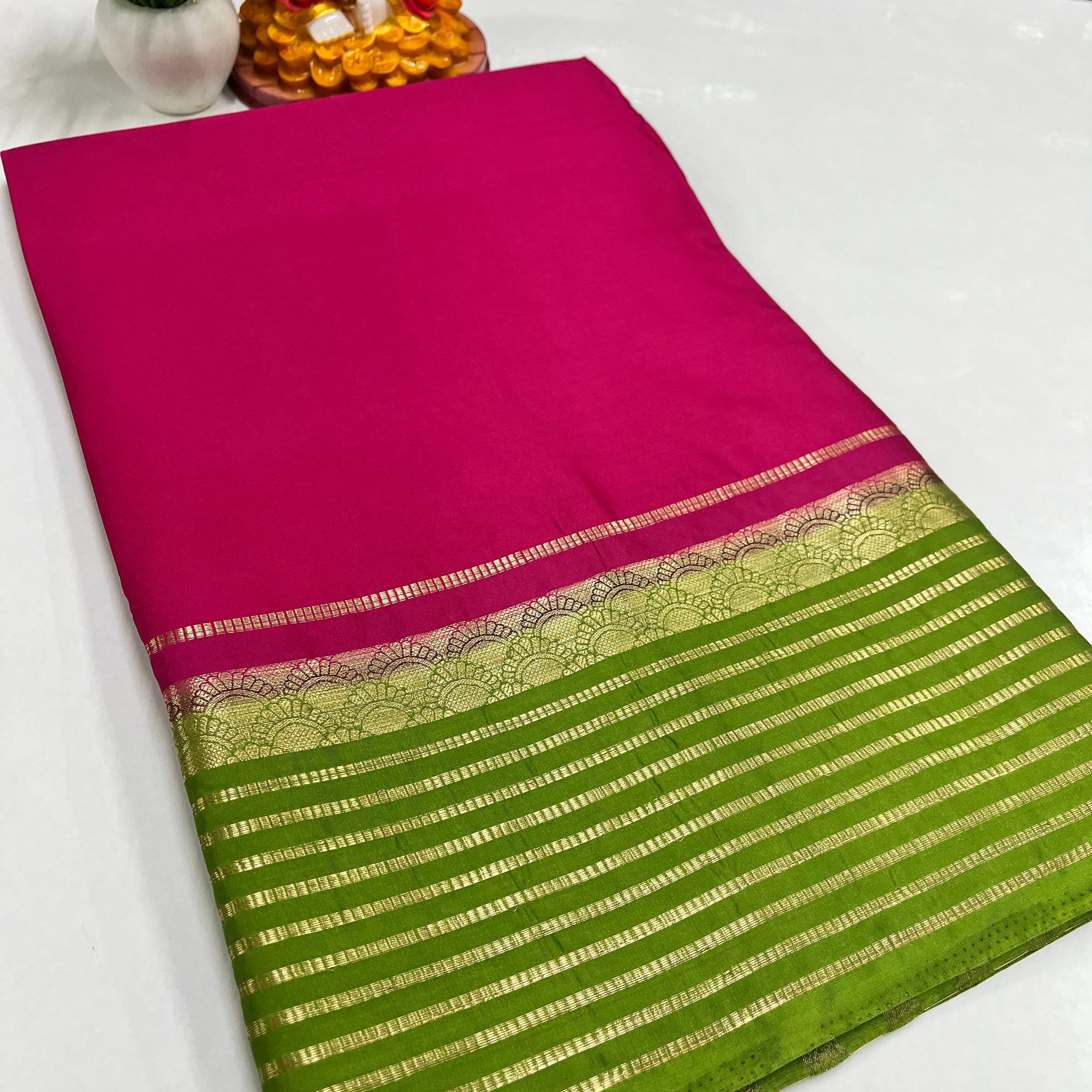 Semi Mysore Crepe Silk Saree with Beautiful Contrast Border
