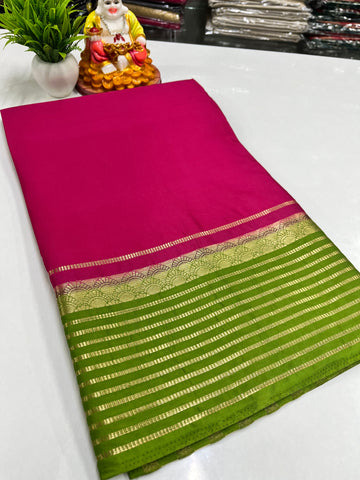 Semi Mysore Crepe Silk Saree with Beautiful Contrast Border