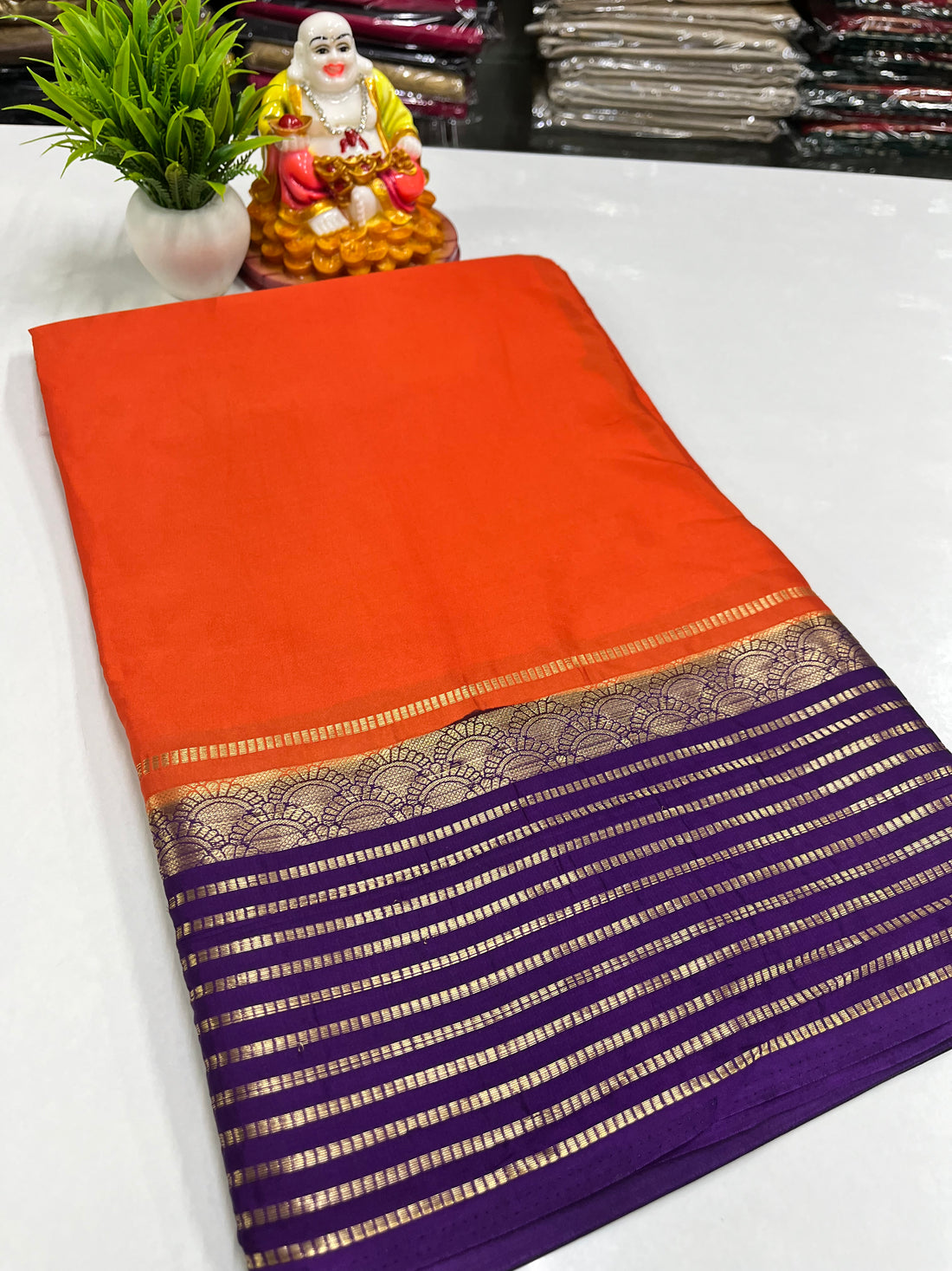 Semi Mysore Crepe Silk Saree with Beautiful Contrast Border