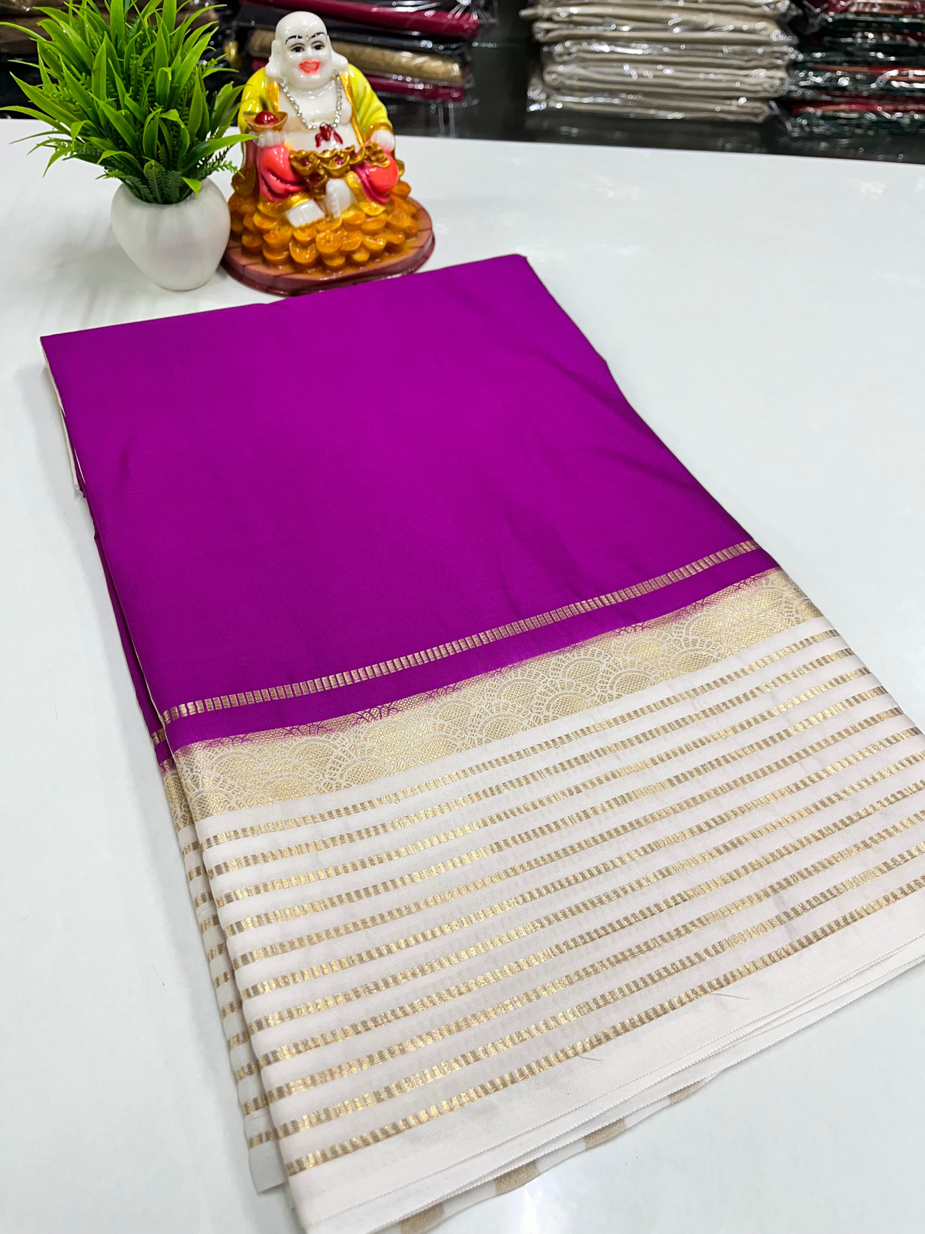 Semi Mysore Crepe Silk Saree with Beautiful Contrast Border