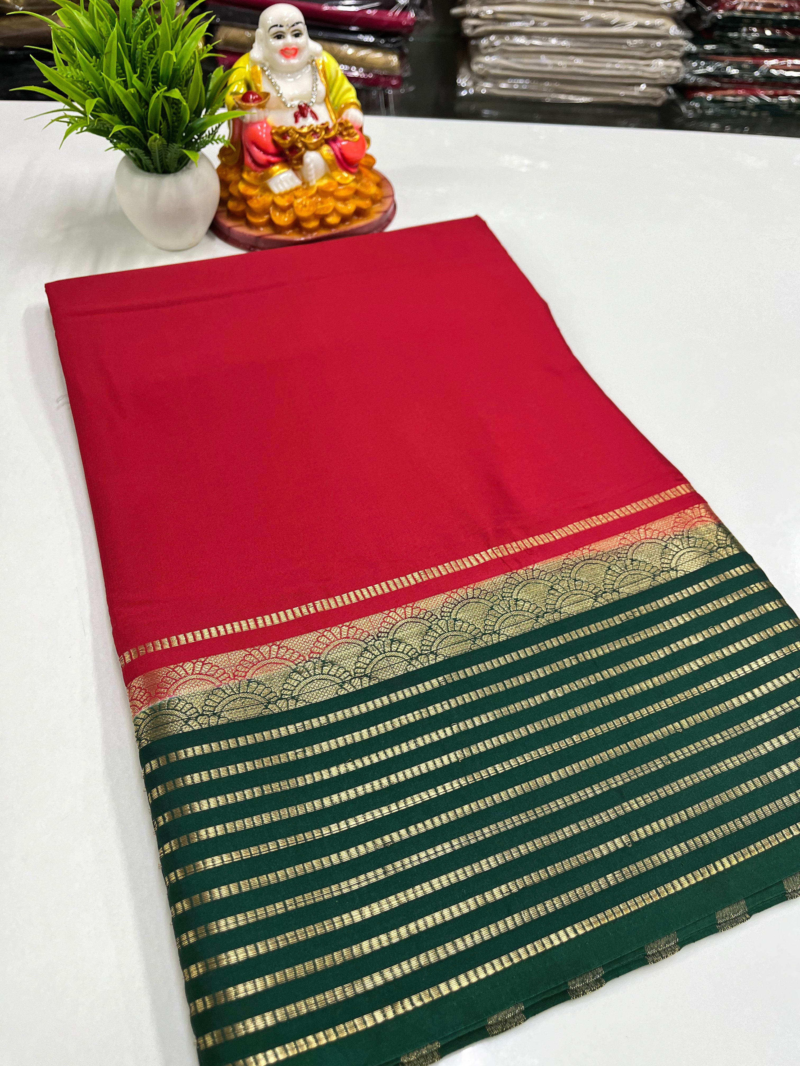 Semi Mysore Crepe Silk Saree with Beautiful Contrast Border