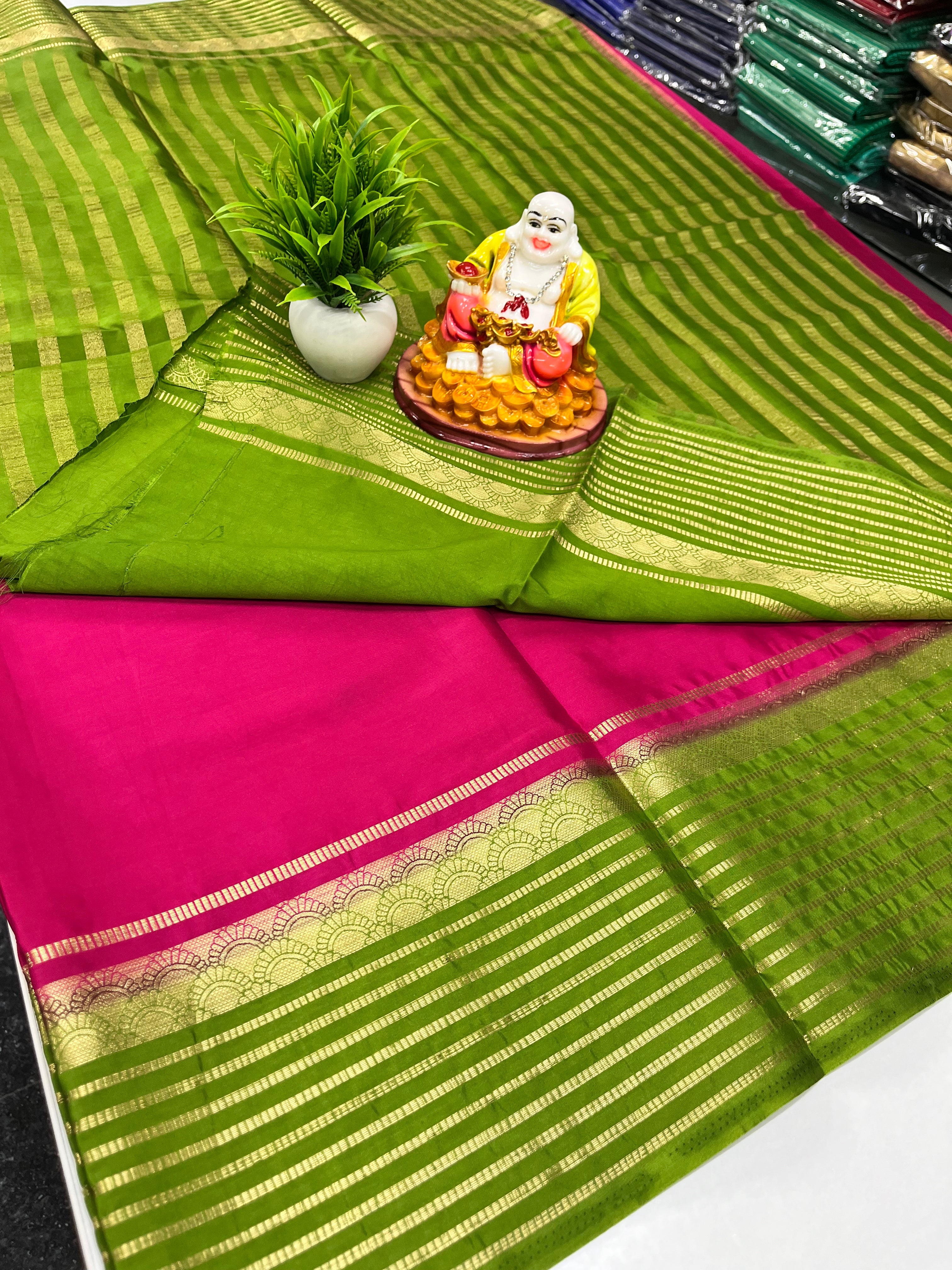 Semi Mysore Crepe Silk Saree with Beautiful Contrast Border