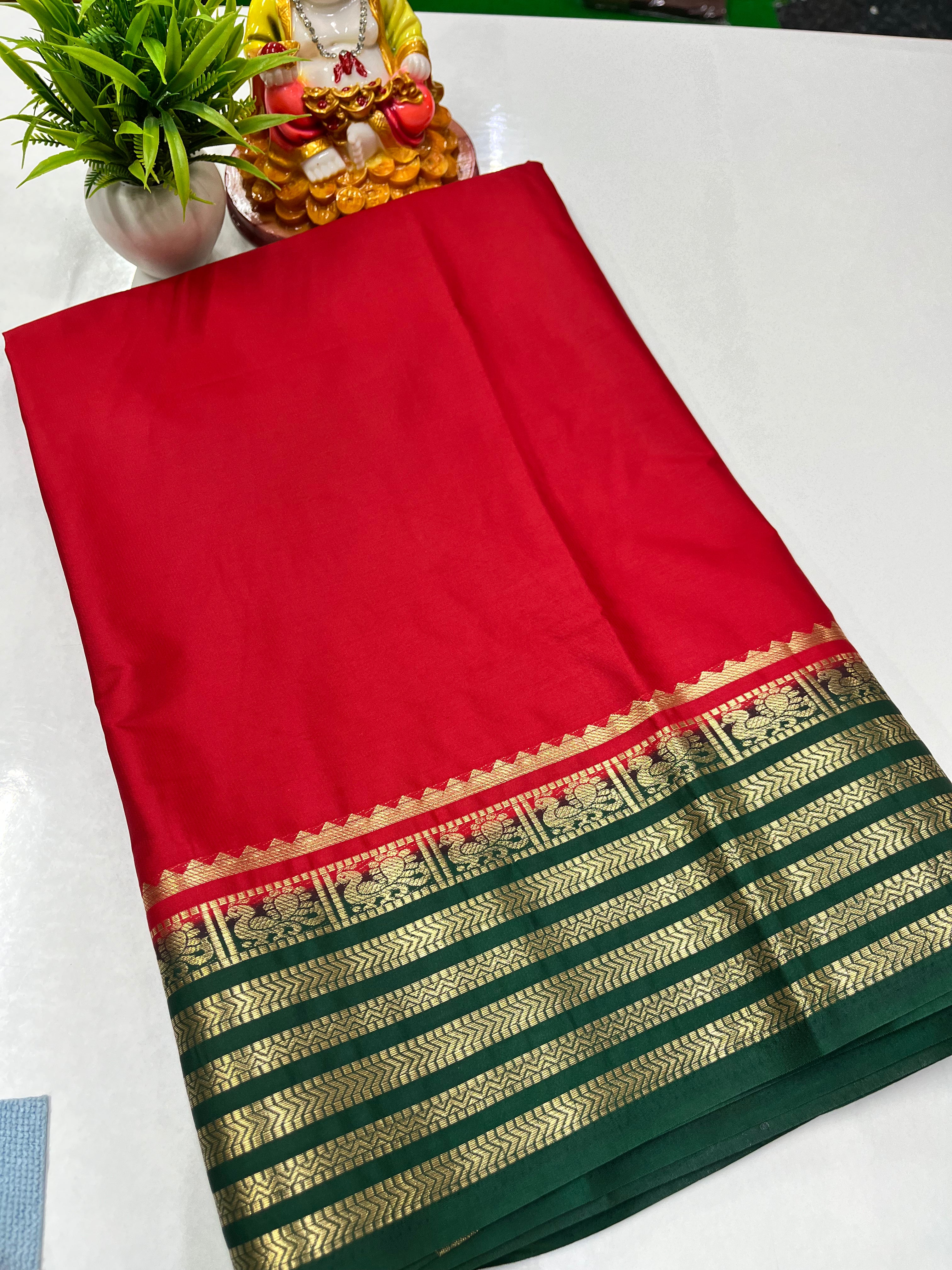 Semi Mysore Crepe Silk Saree with Beautiful Contrast Border