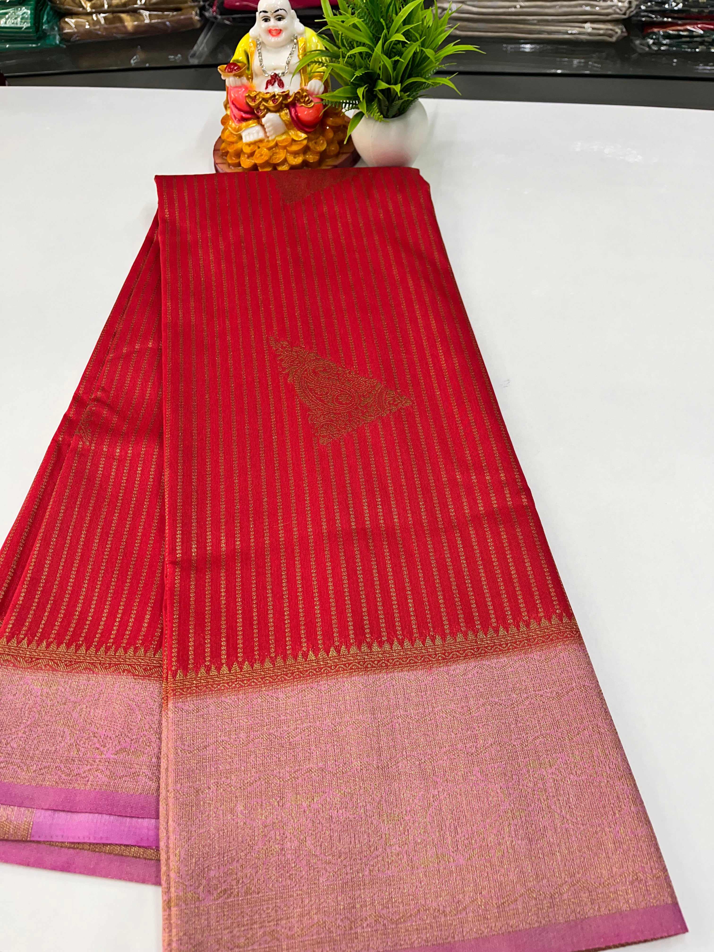 Premium Raw Silk Saree with Golden Zari Stripes – Padmavathi Silks & Sarees