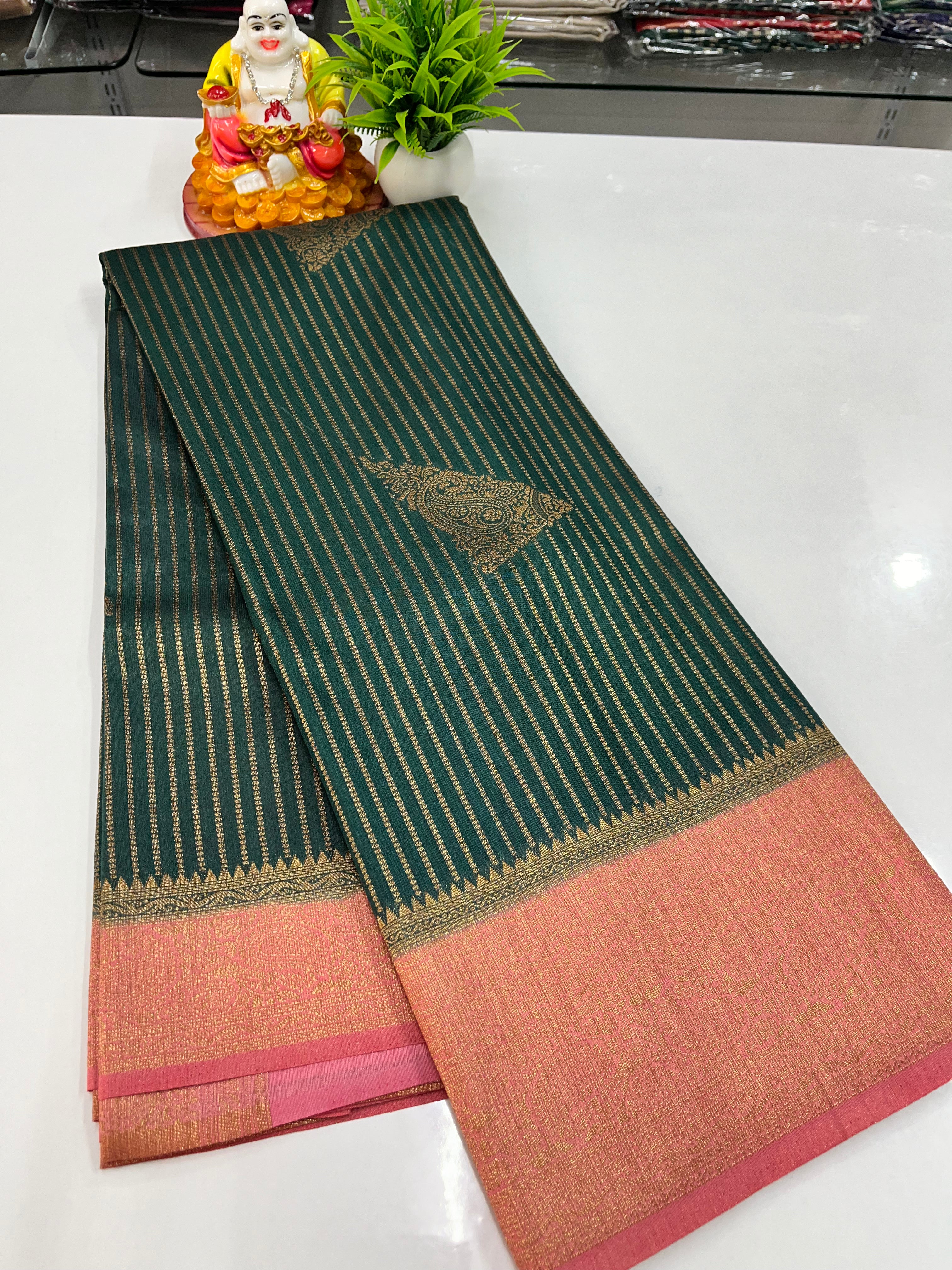 Premium Raw Silk Saree with Golden Zari Stripes – Padmavathi Silks & Sarees
