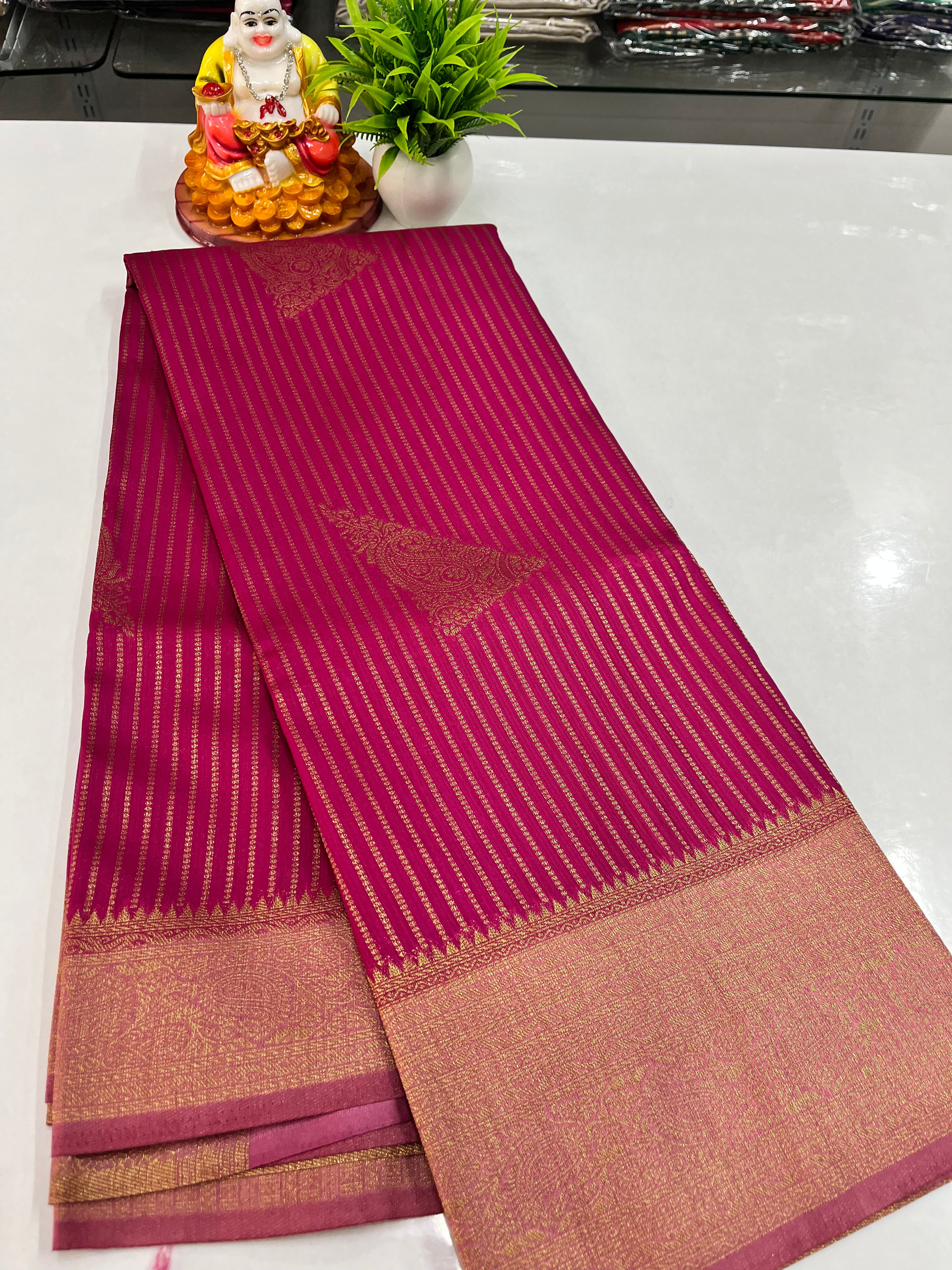 Premium Raw Silk Saree with Golden Zari Stripes – Padmavathi Silks & Sarees