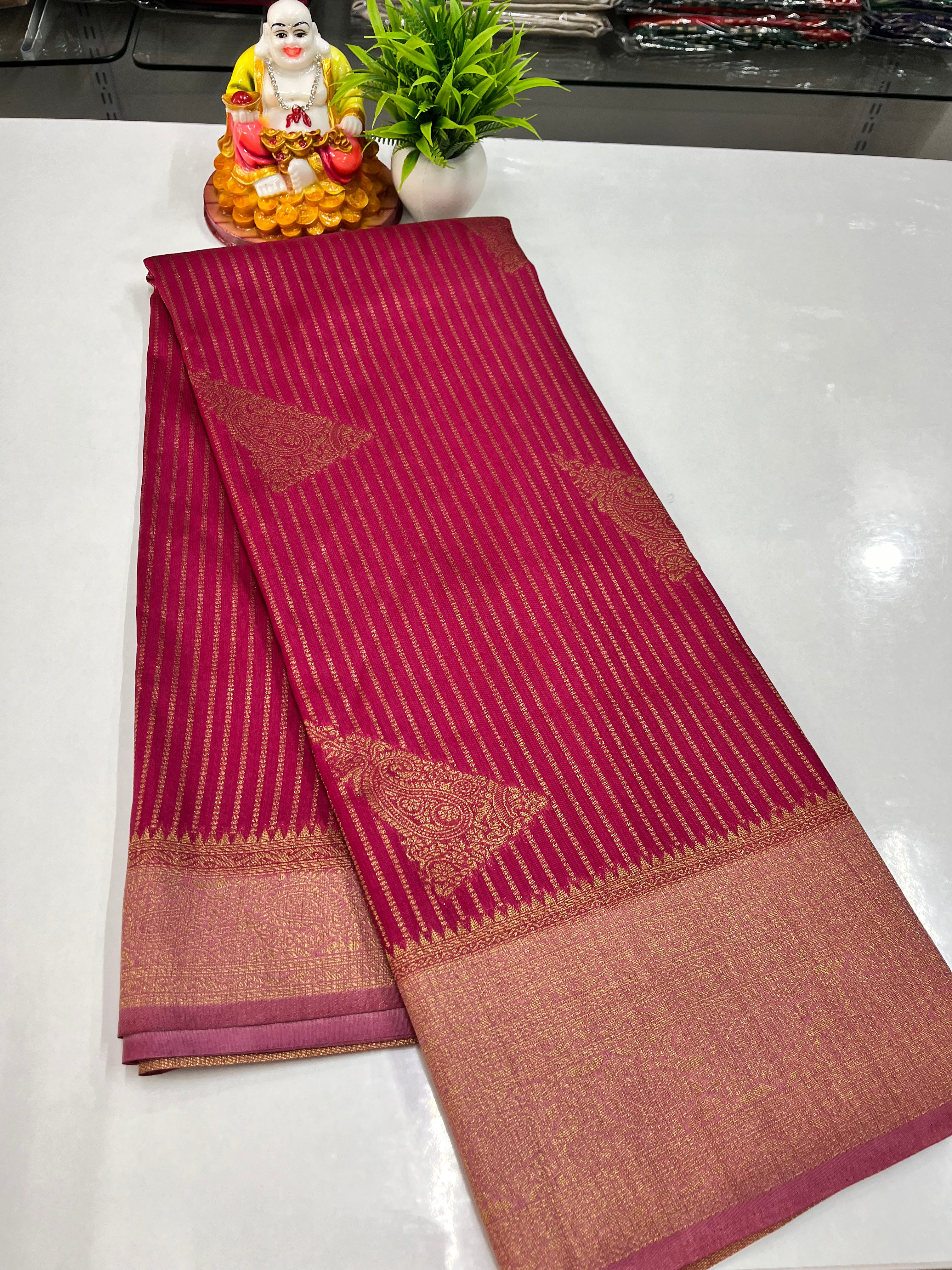 Premium Raw Silk Saree with Golden Zari Stripes – Padmavathi Silks & Sarees