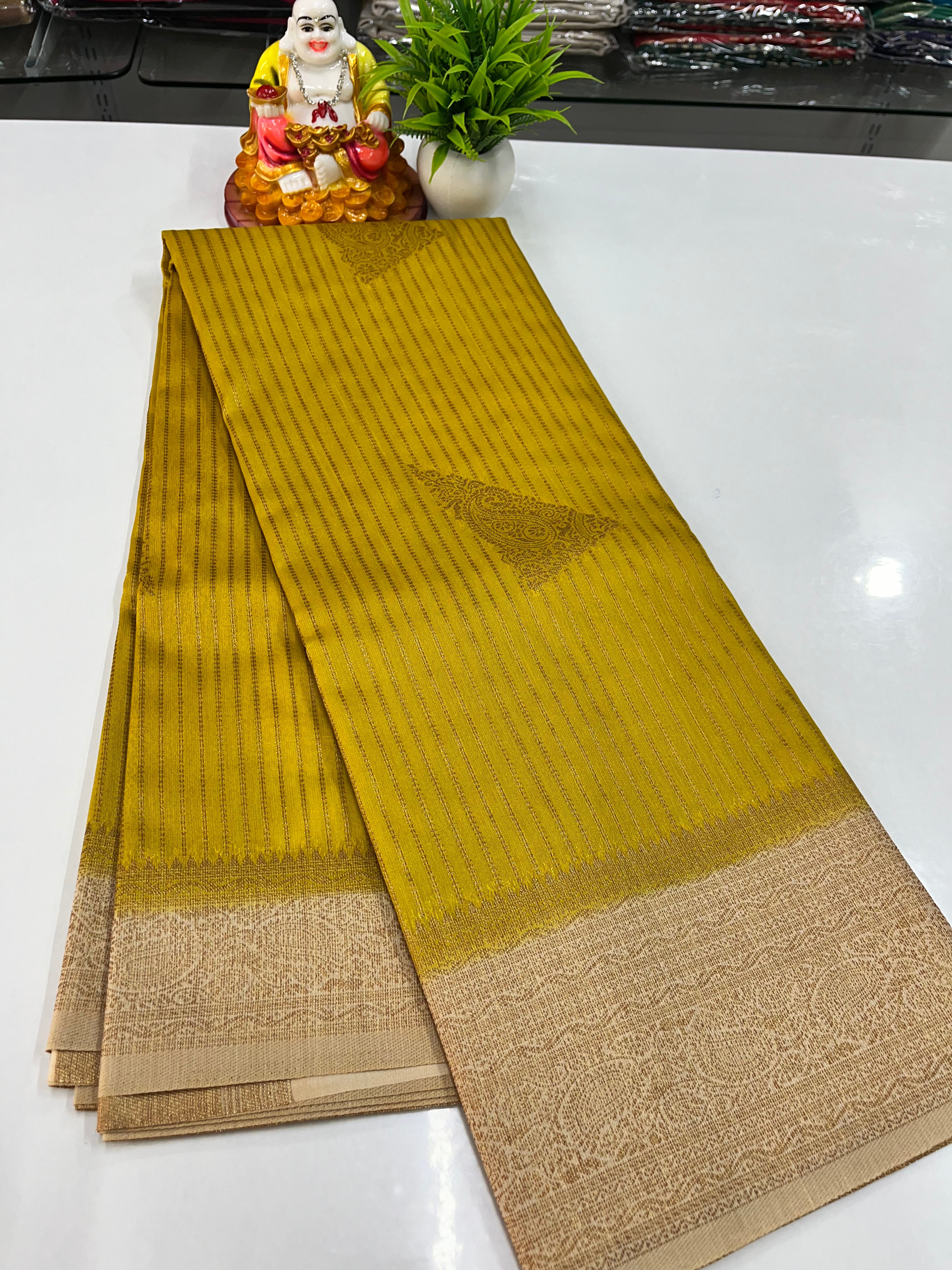 Premium Raw Silk Saree with Golden Zari Stripes – Padmavathi Silks & Sarees