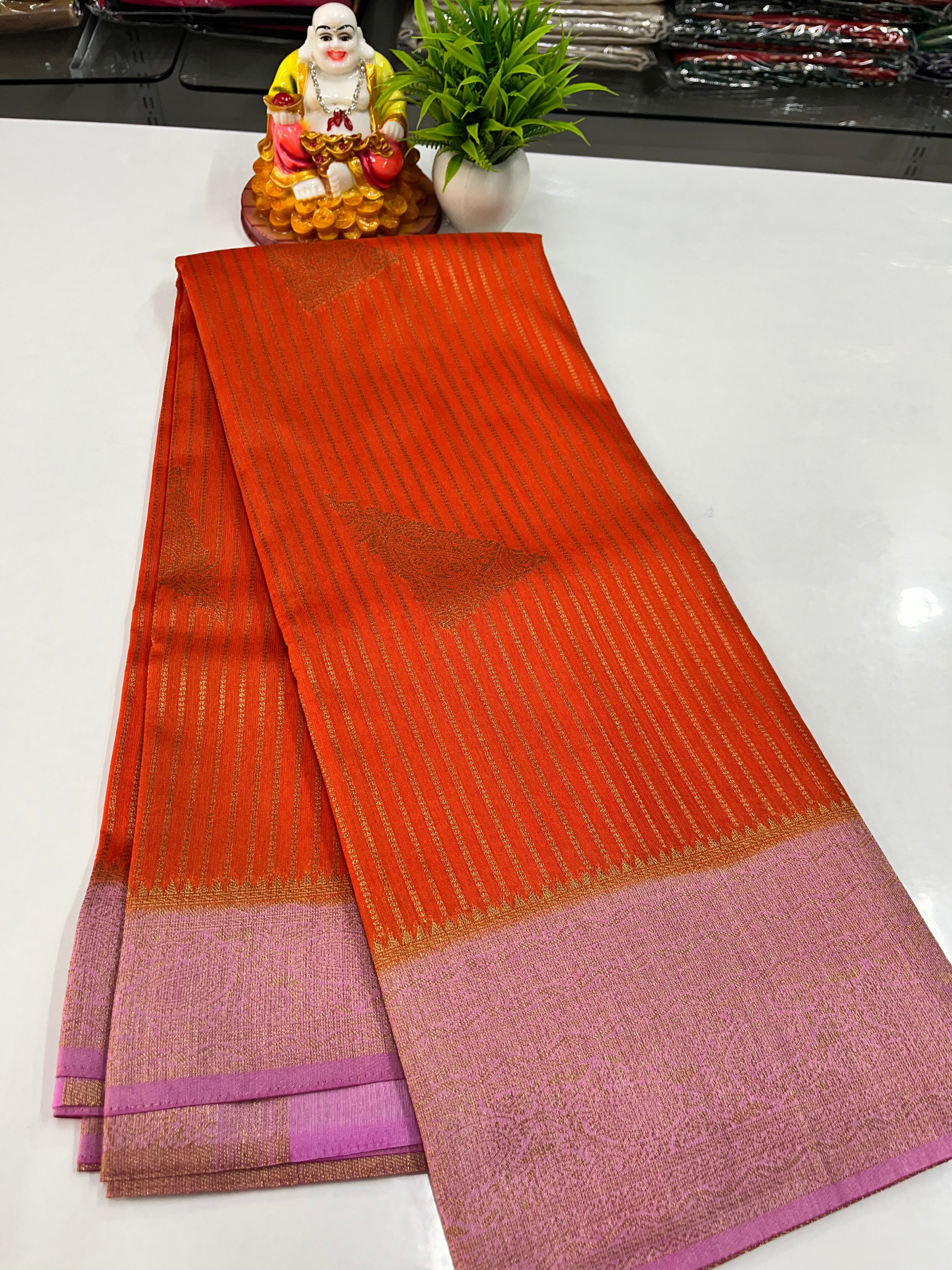 Premium Raw Silk Saree with Golden Zari Stripes – Padmavathi Silks & Sarees