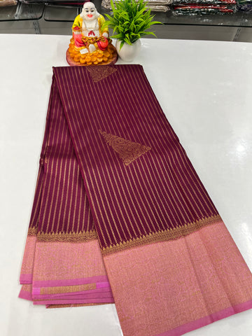 Premium Raw Silk Saree with Golden Zari Stripes – Padmavathi Silks & Sarees