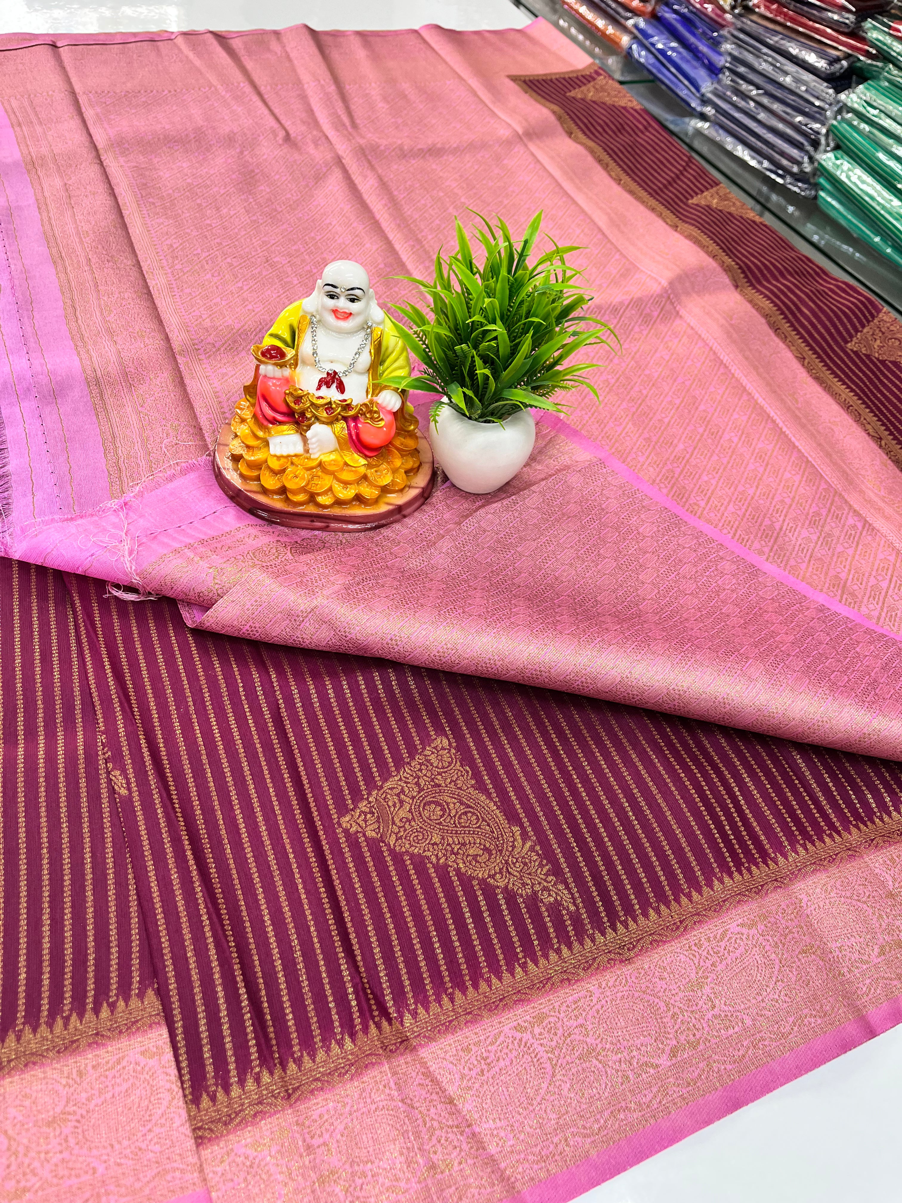 Premium Raw Silk Saree with Golden Zari Stripes – Padmavathi Silks & Sarees