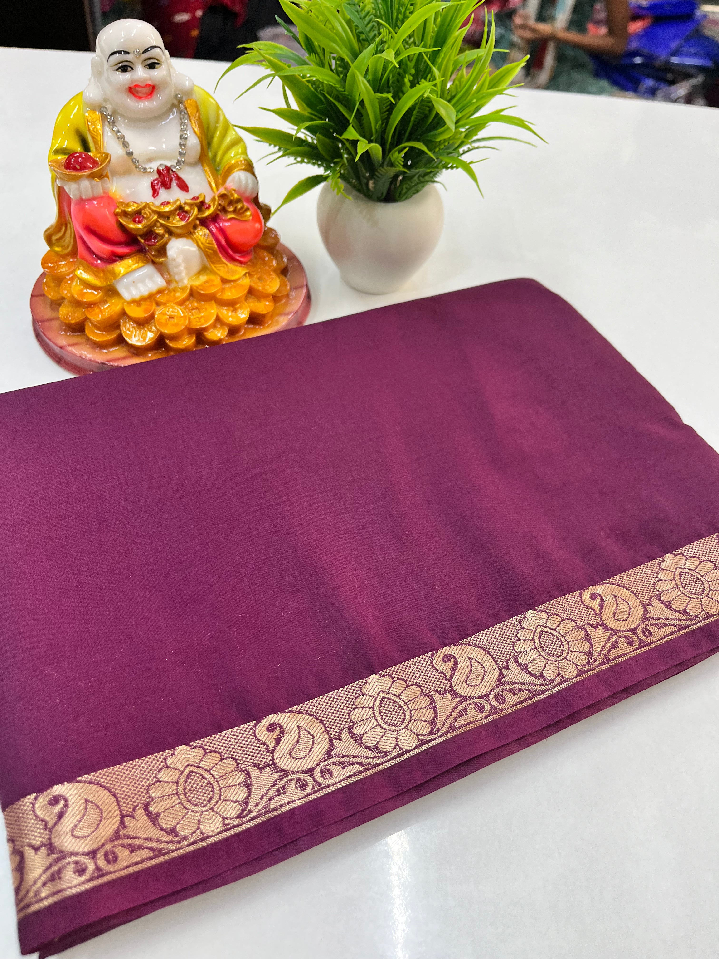 Crape Mysore Silk Saree with Beautiful Small Mango Border – Padmavathi Silks & Sarees