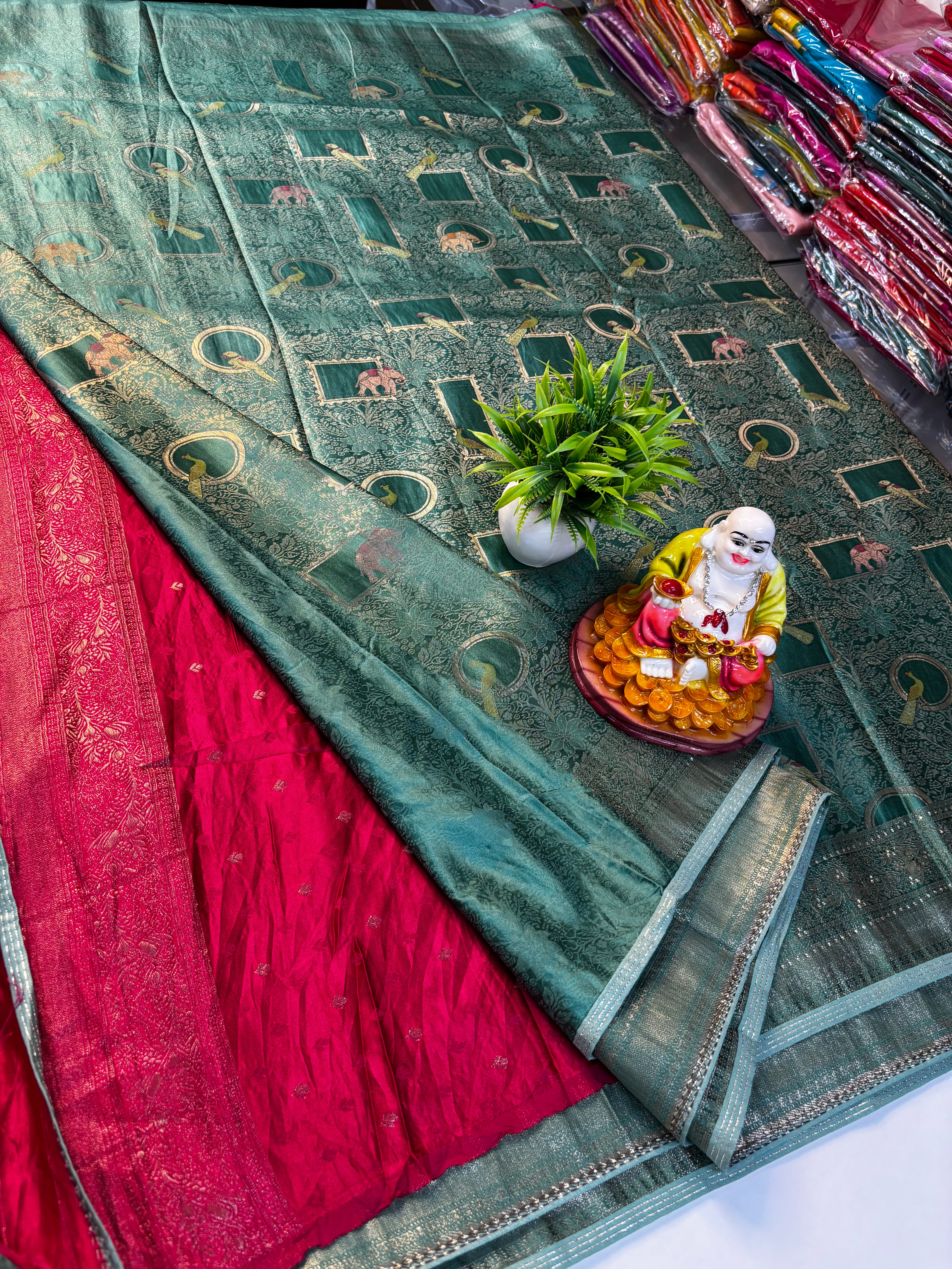 Premium Silk Saree with Zari Weaving & Parrot Design Border – Padmavathi Silks and Sarees
